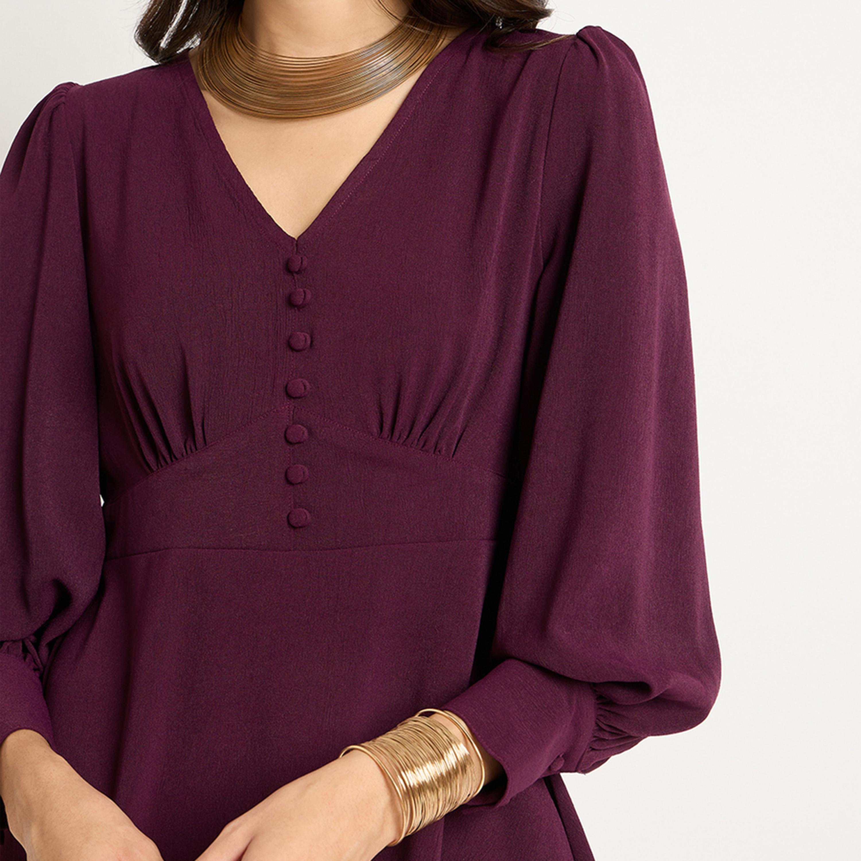 Femmella X Styli Wine Crinkle V-Neck Co-Ord Set-women-clothing-coordsets-image-5