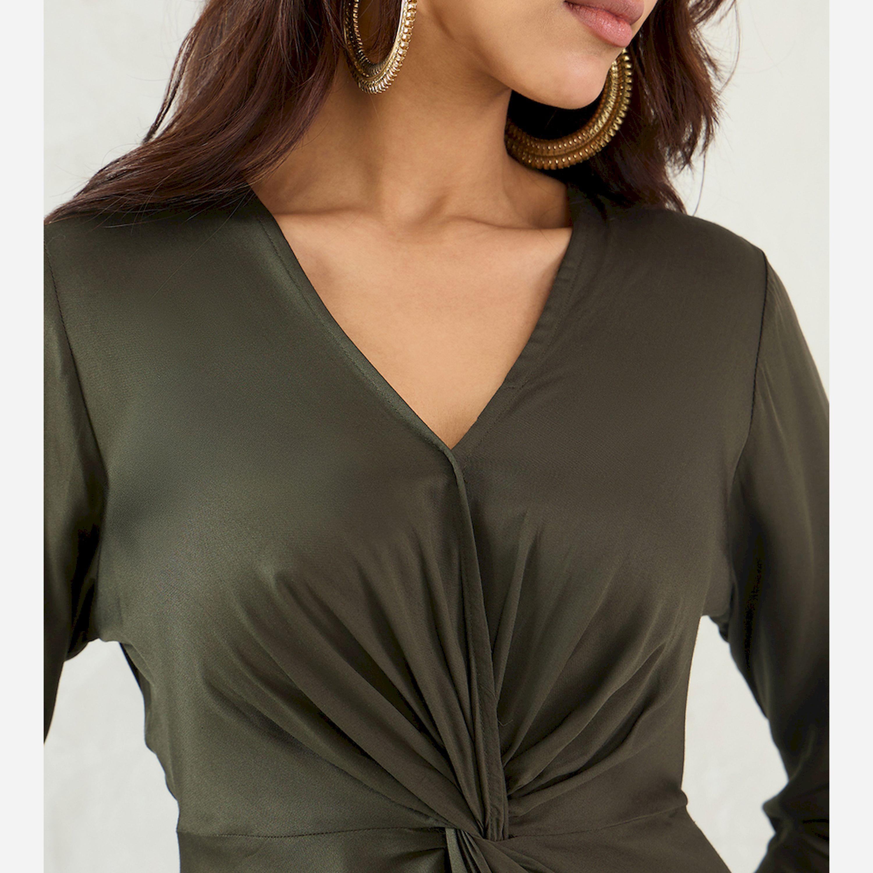 Femmella X Styli Olive Front Twist Detail Midi Dress-women-clothing-dresses-image-4