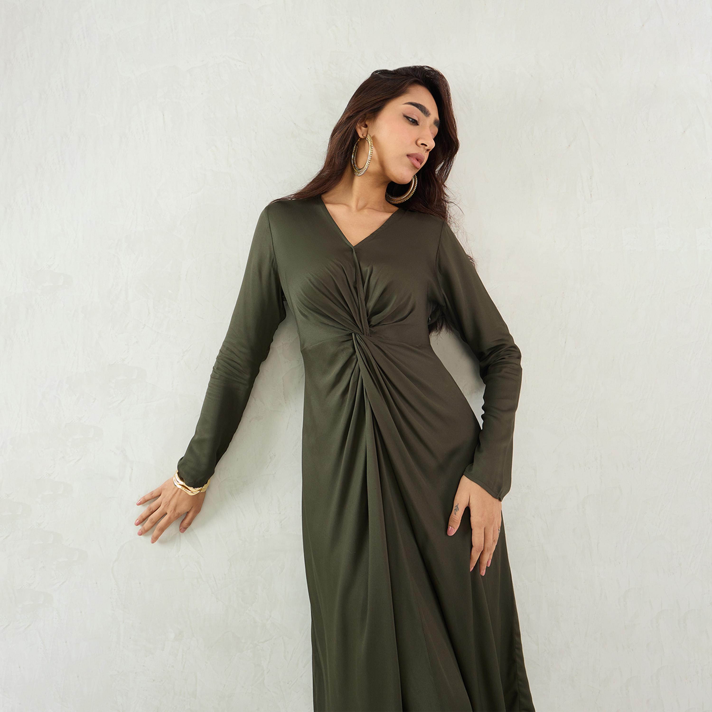 فيميلا × ستايلي - فستان ميدي مع تفاصيل ملتوية من الأمام - زيتي-women-clothing-dresses-image-6