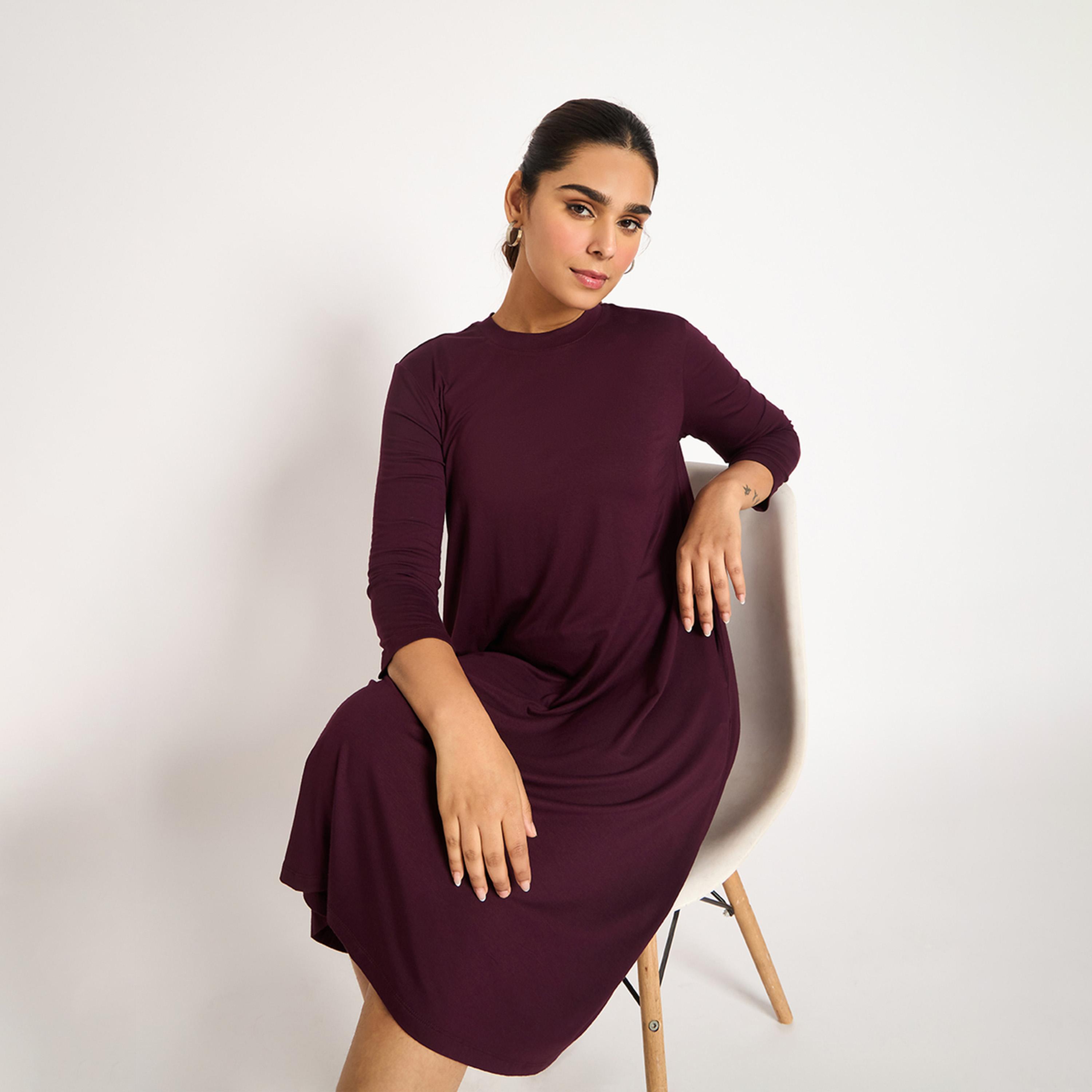 Femmella X Styli Wine Knit T-Shirt Midi Dress-women-clothing-dresses-image-10