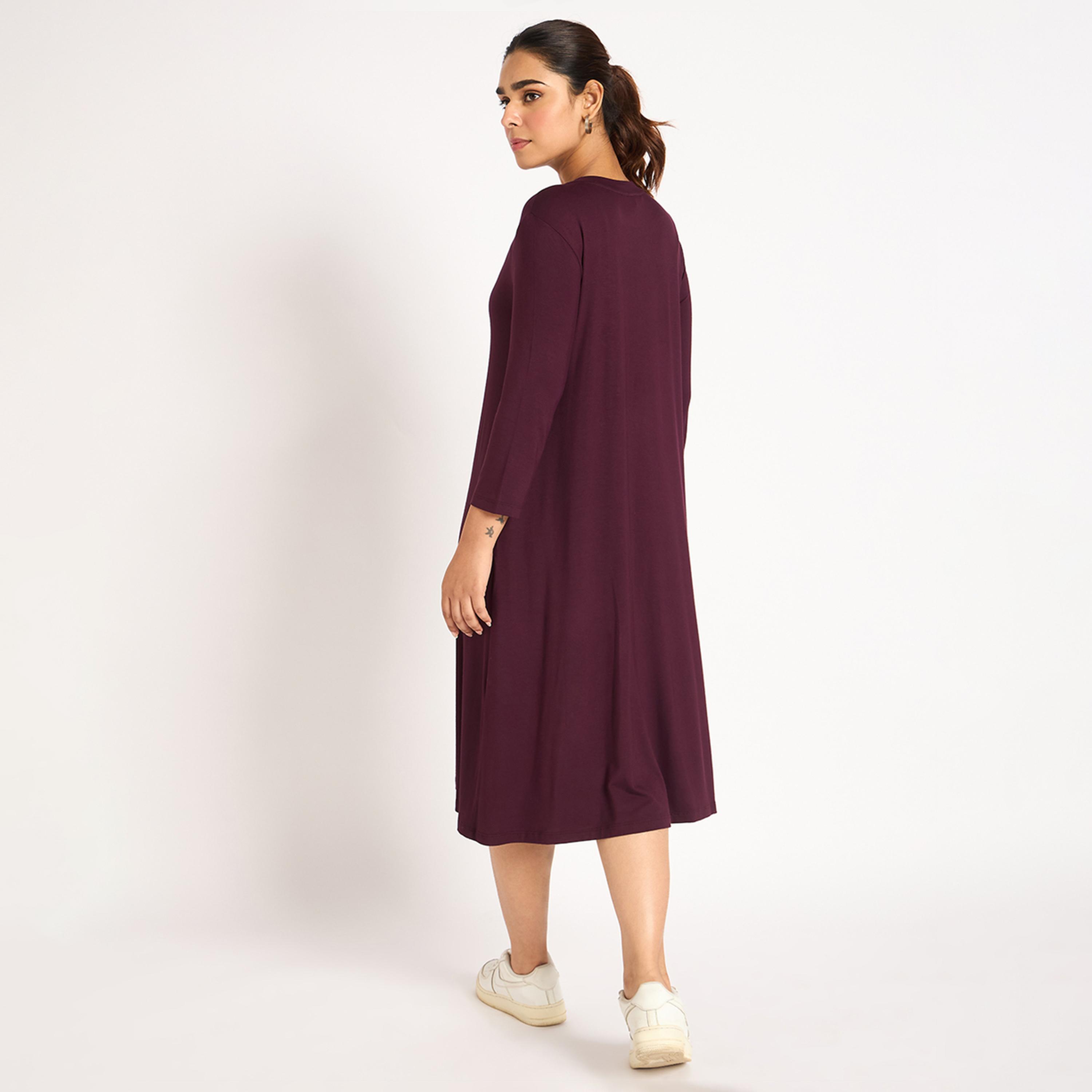 Femmella X Styli Wine Knit T-Shirt Midi Dress-women-clothing-dresses-image-6