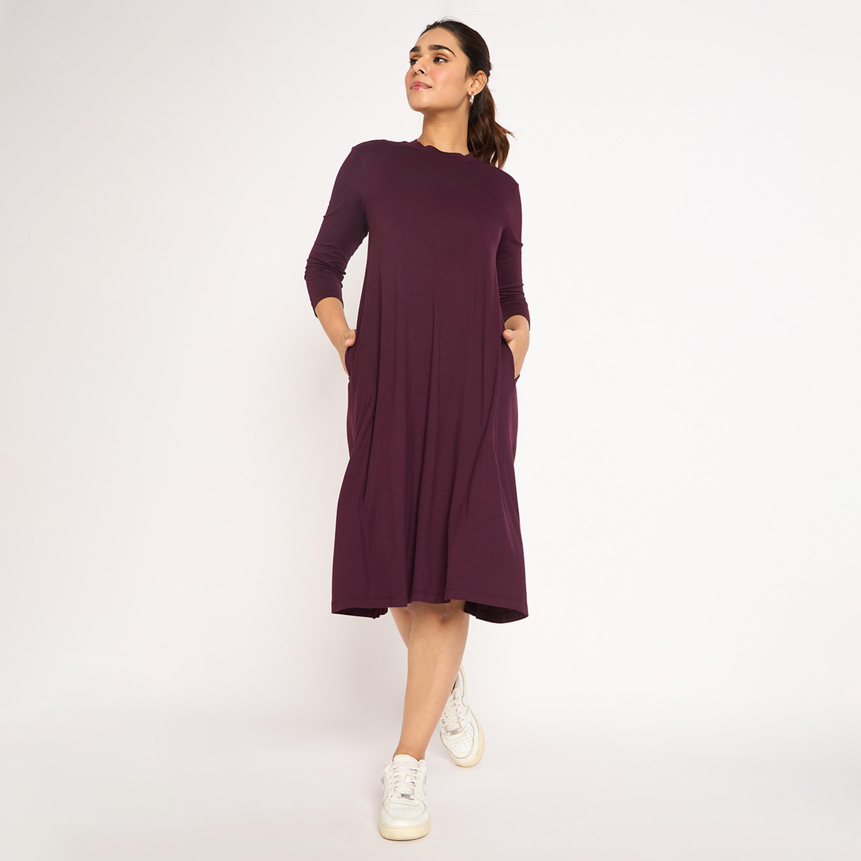 Femmella X Styli Wine Knit T-Shirt Midi Dress-women-clothing-dresses-image-7