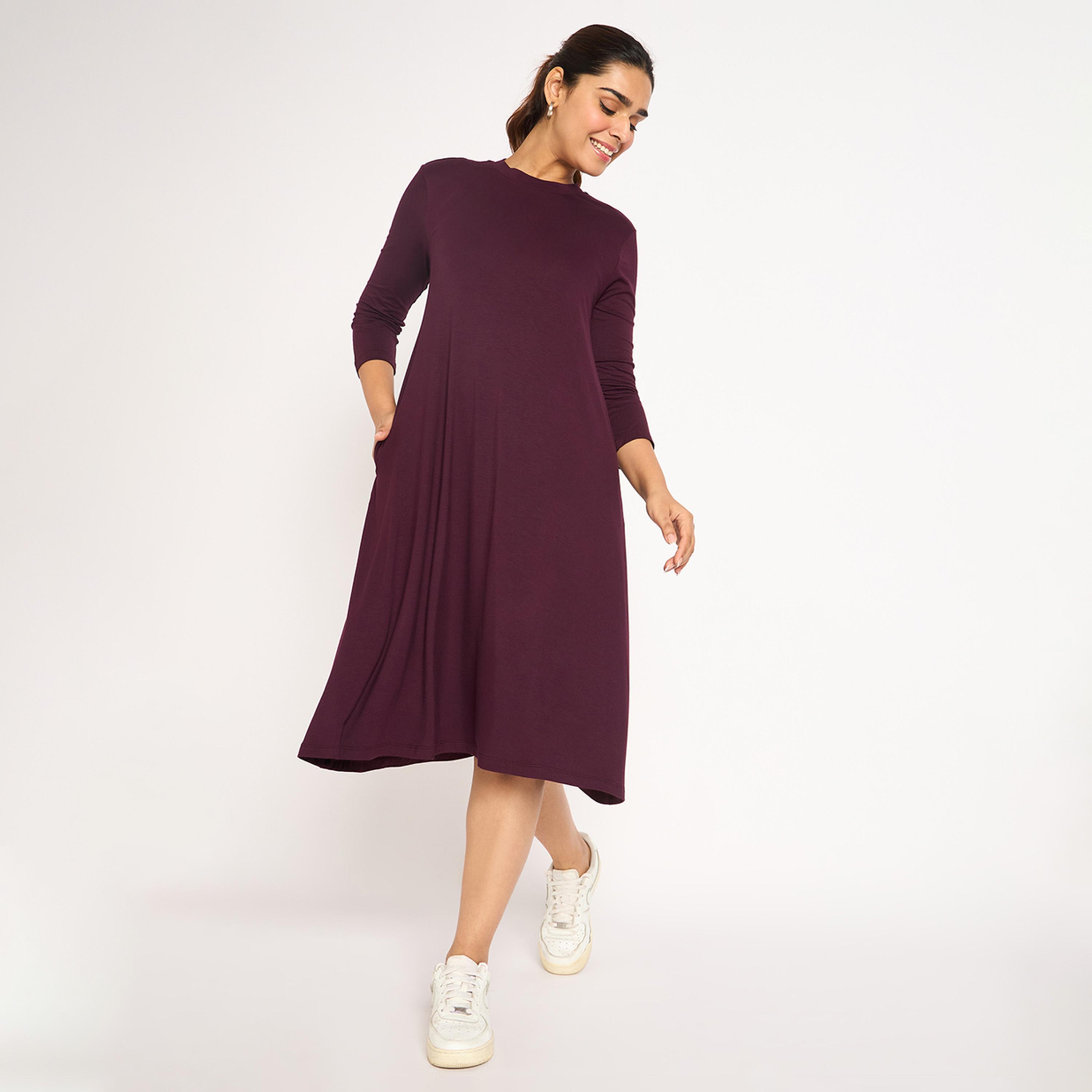Femmella X Styli Wine Knit T-Shirt Midi Dress-women-clothing-dresses-image-8