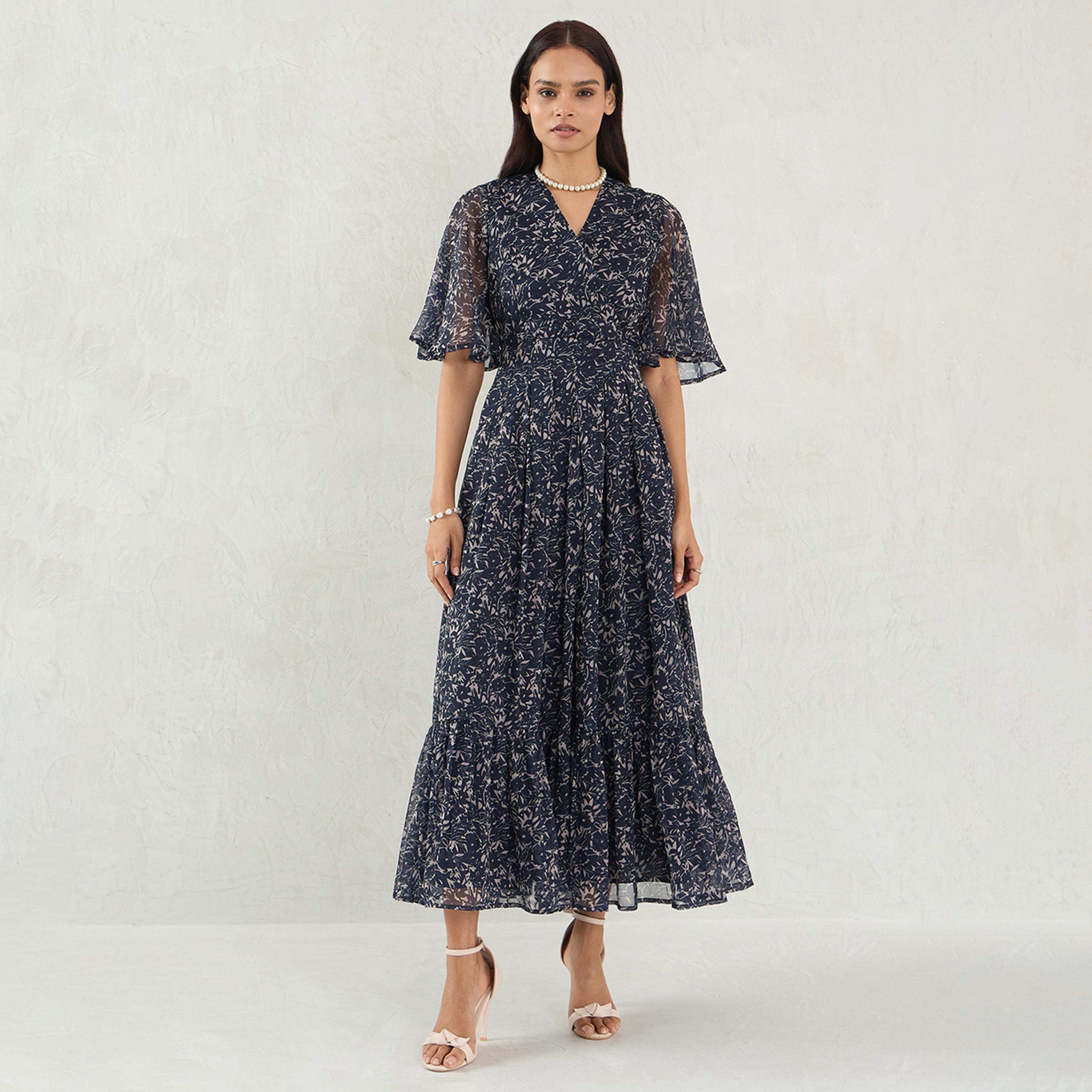 فيميلا × ستايلي - فستان ماكسي بطبعات زهور - الأزرق الداكن-women-clothing-dresses-image-1