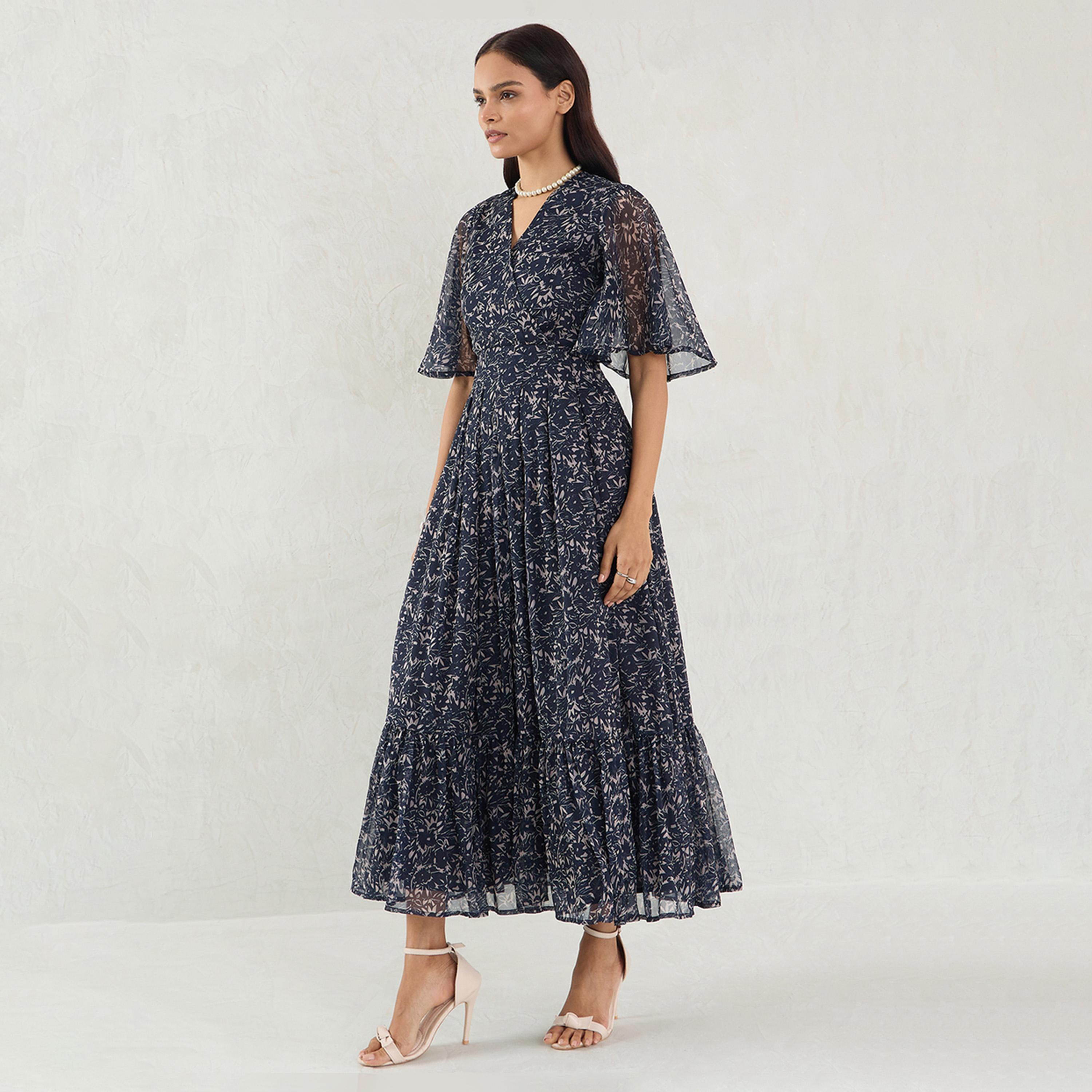 Femmella X Styli Navy Floral Print Wrap Maxi Dress-women-clothing-dresses-image-2