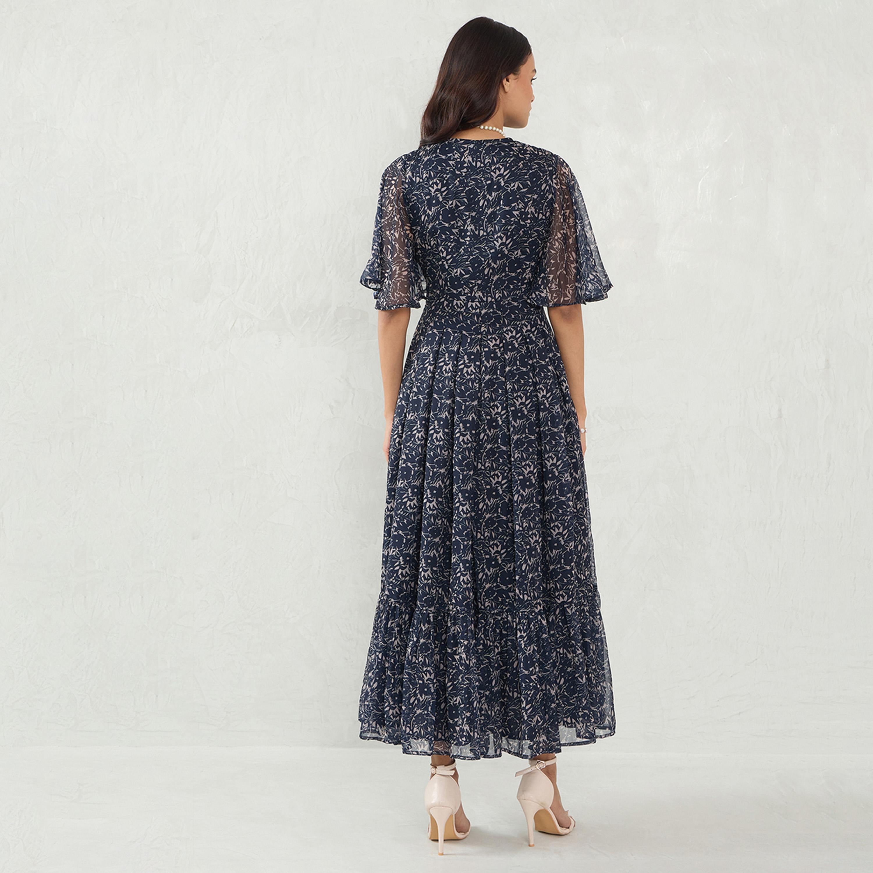 Femmella X Styli Navy Floral Print Wrap Maxi Dress-women-clothing-dresses-image-4