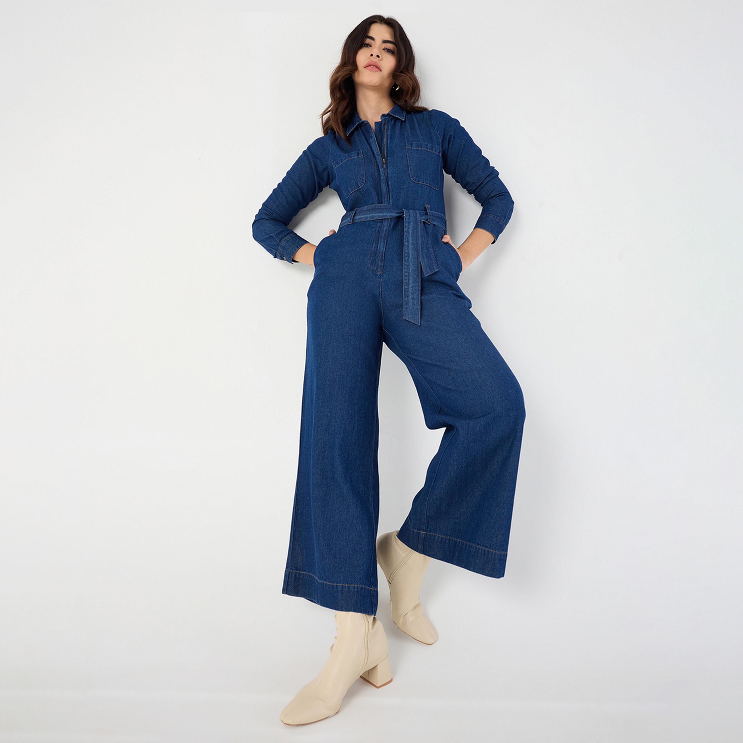 Femmella X Styli Navy Blue Zipper Detail Denim Jumpsuit-women-clothing-jumpsuits-image-5