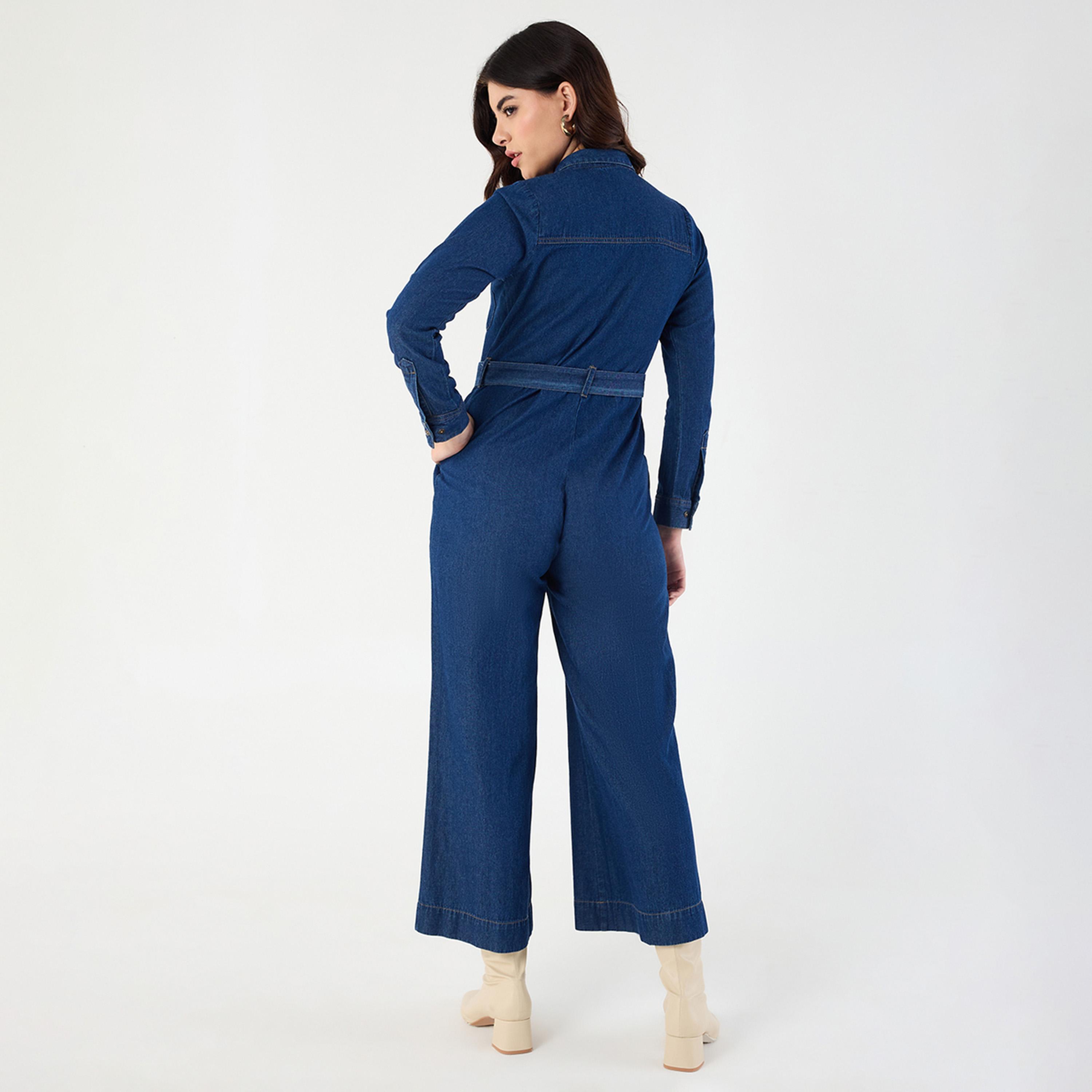 Femmella X Styli Navy Blue Zipper Detail Denim Jumpsuit-women-clothing-jumpsuits-image-7