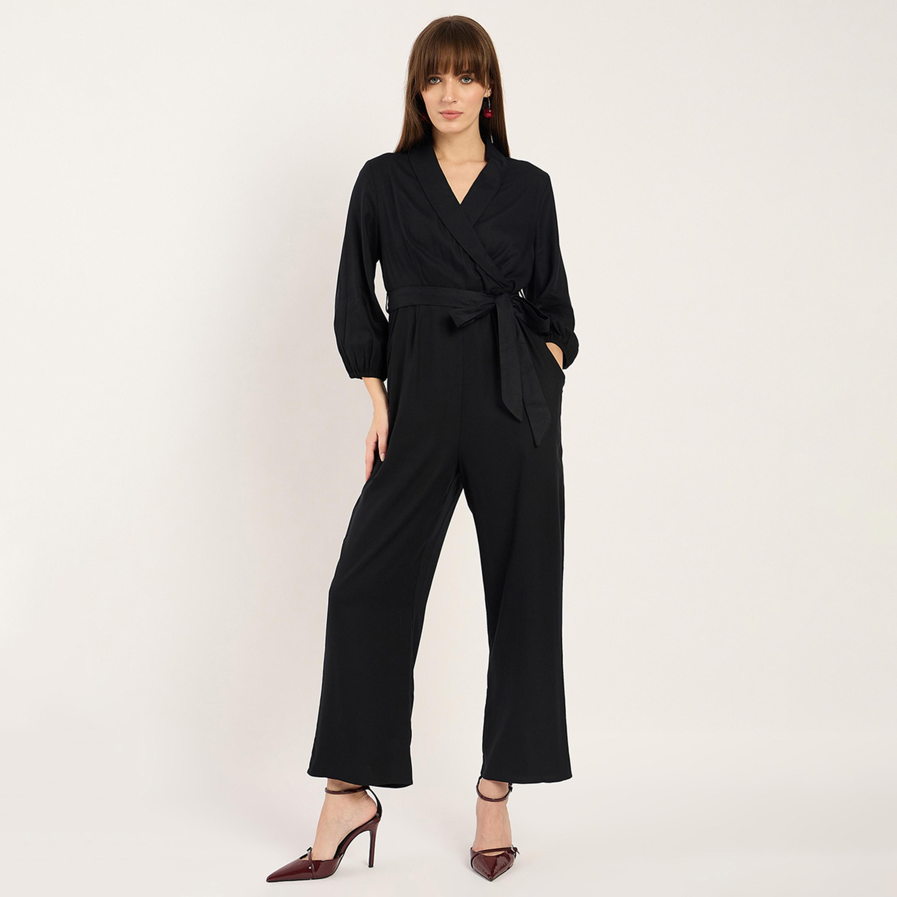 Femmella X Styli Black Lapel Detail Jumpsuit-women-clothing-jumpsuits-image-1