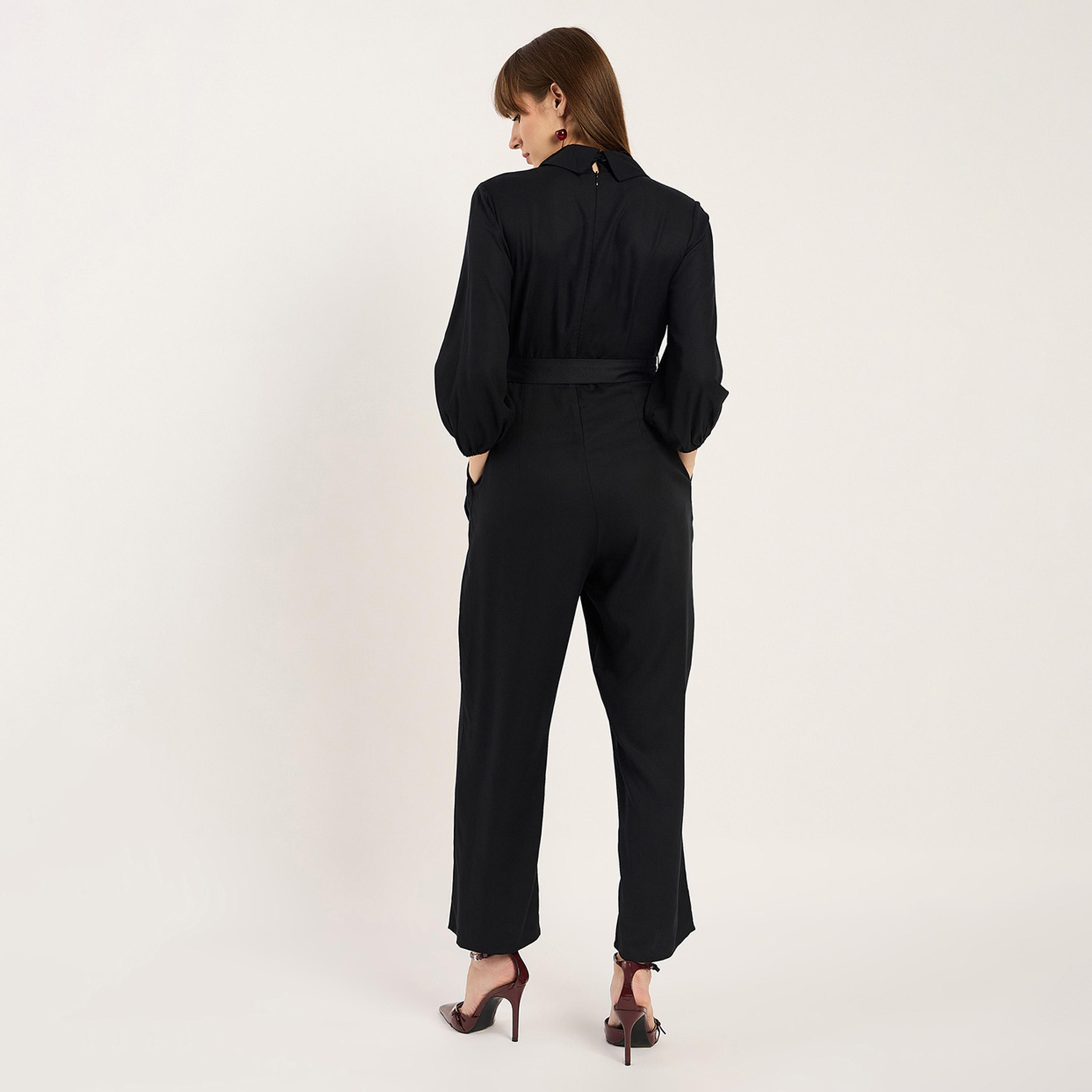 Femmella X Styli Black Lapel Detail Jumpsuit-women-clothing-jumpsuits-image-2
