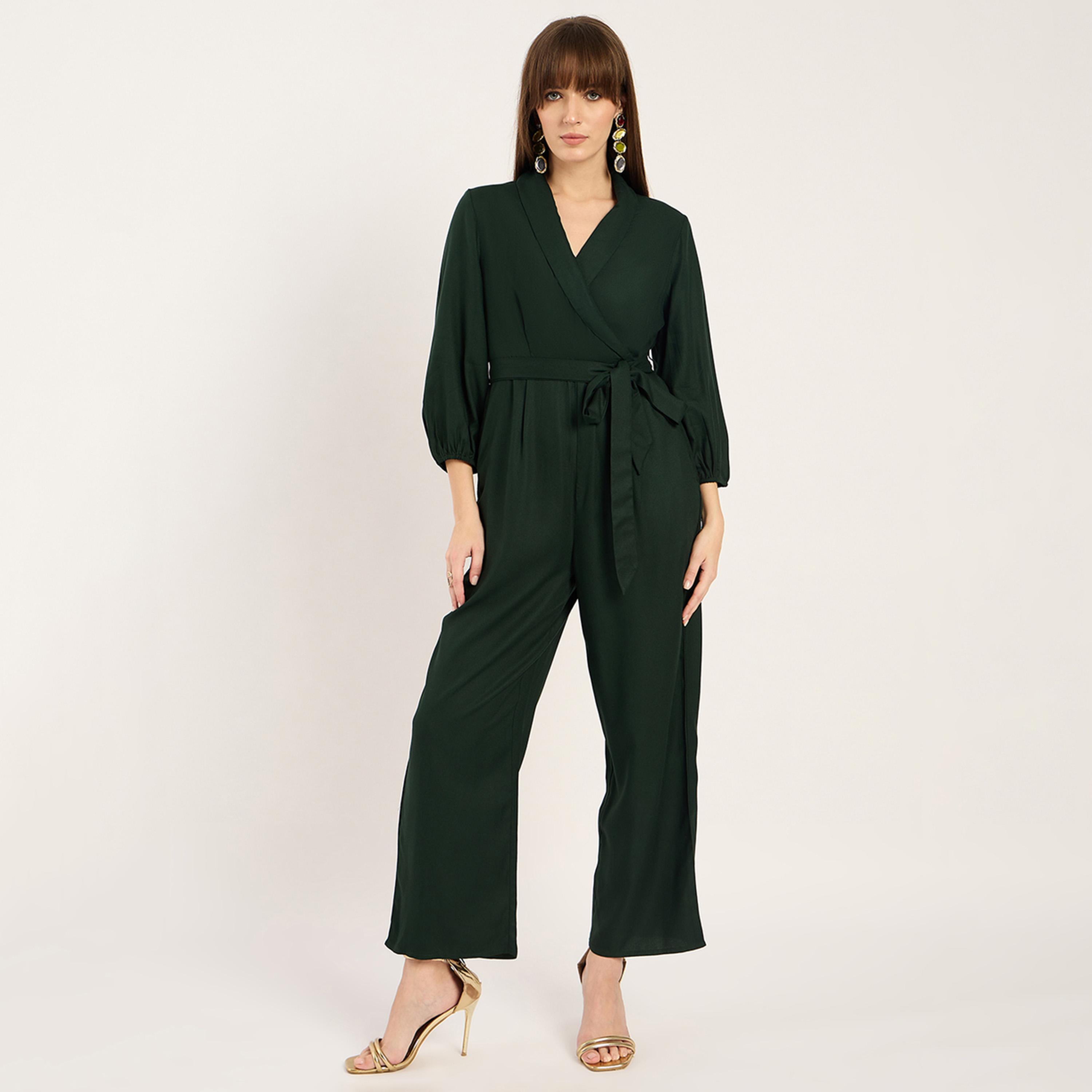 Femmella X Styli Green Lapel Detail Jumpsuit-women-clothing-jumpsuits-image-1
