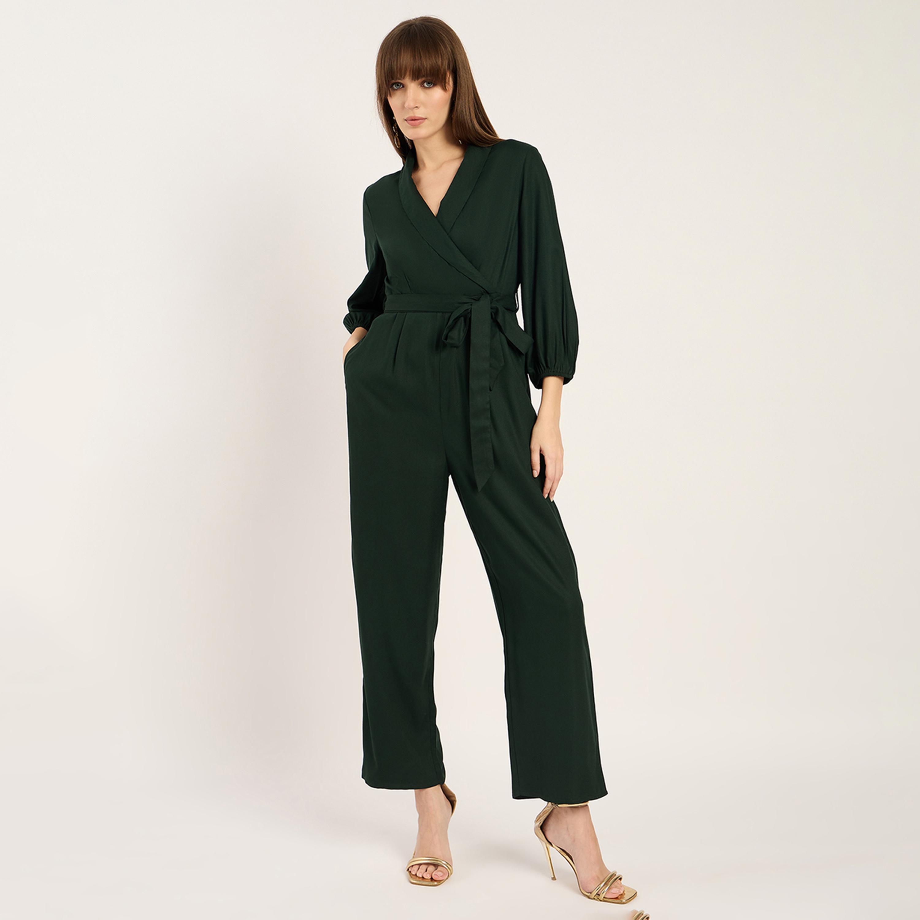 Femmella X Styli Green Lapel Detail Jumpsuit-women-clothing-jumpsuits-image-2