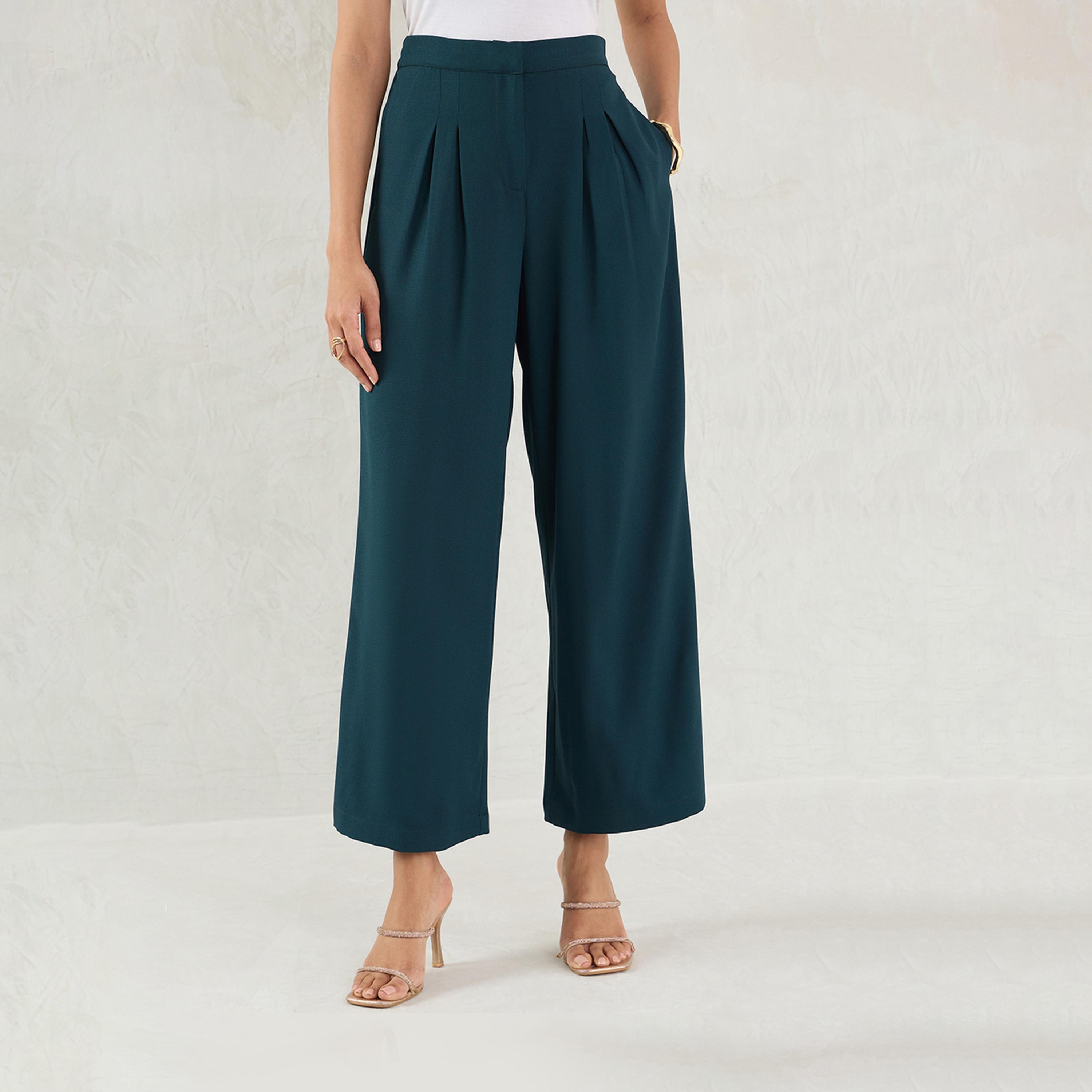 فيميلا × ستايلي - بنطال مستقيم بتفاصيل كسرات - أخضر-women-clothing-bottoms-trousers-image-4