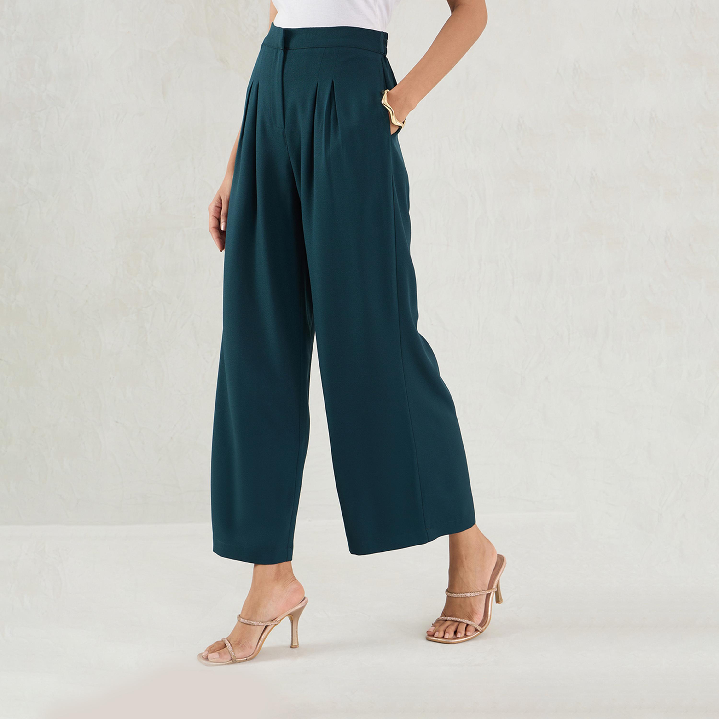 فيميلا × ستايلي - بنطال مستقيم بتفاصيل كسرات - أخضر-women-clothing-bottoms-trousers-image-5
