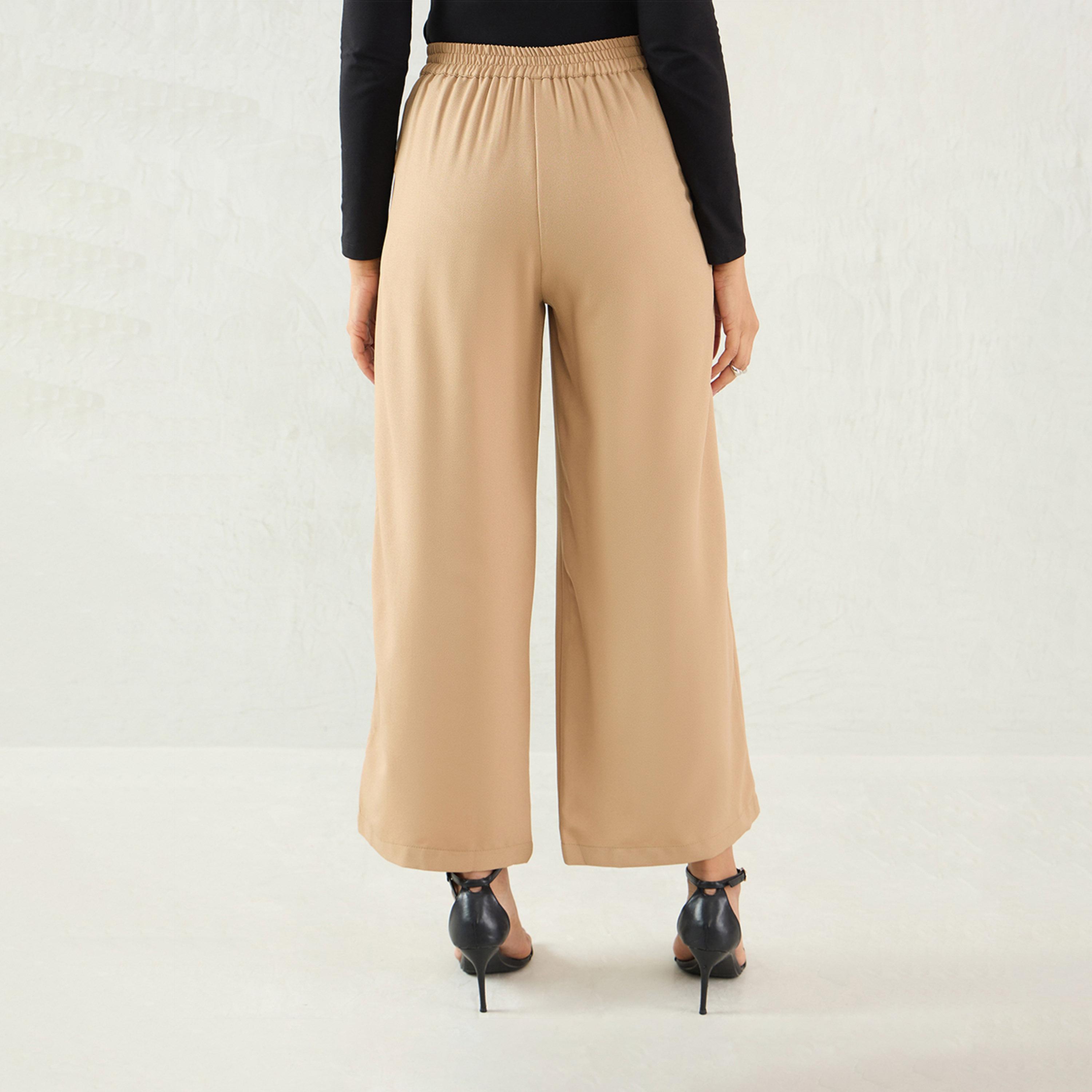 Femmella X Styli Beige Pleat Detail Straight Pants-women-clothing-bottoms-trousers-image-2