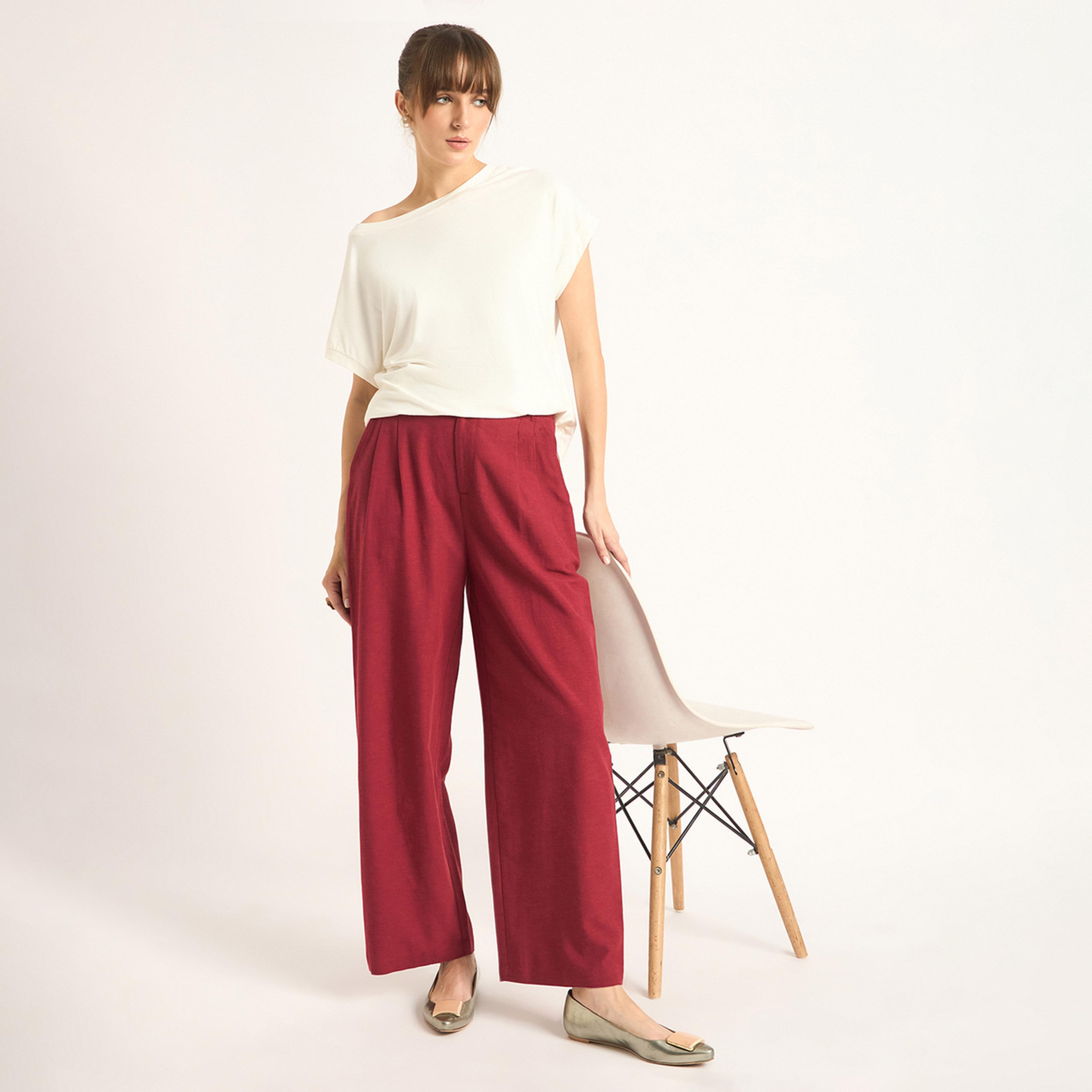Femmella X Styli Cranberry Dual Button Detailing Straight Pant-women-clothing-bottoms-trousers-image-3
