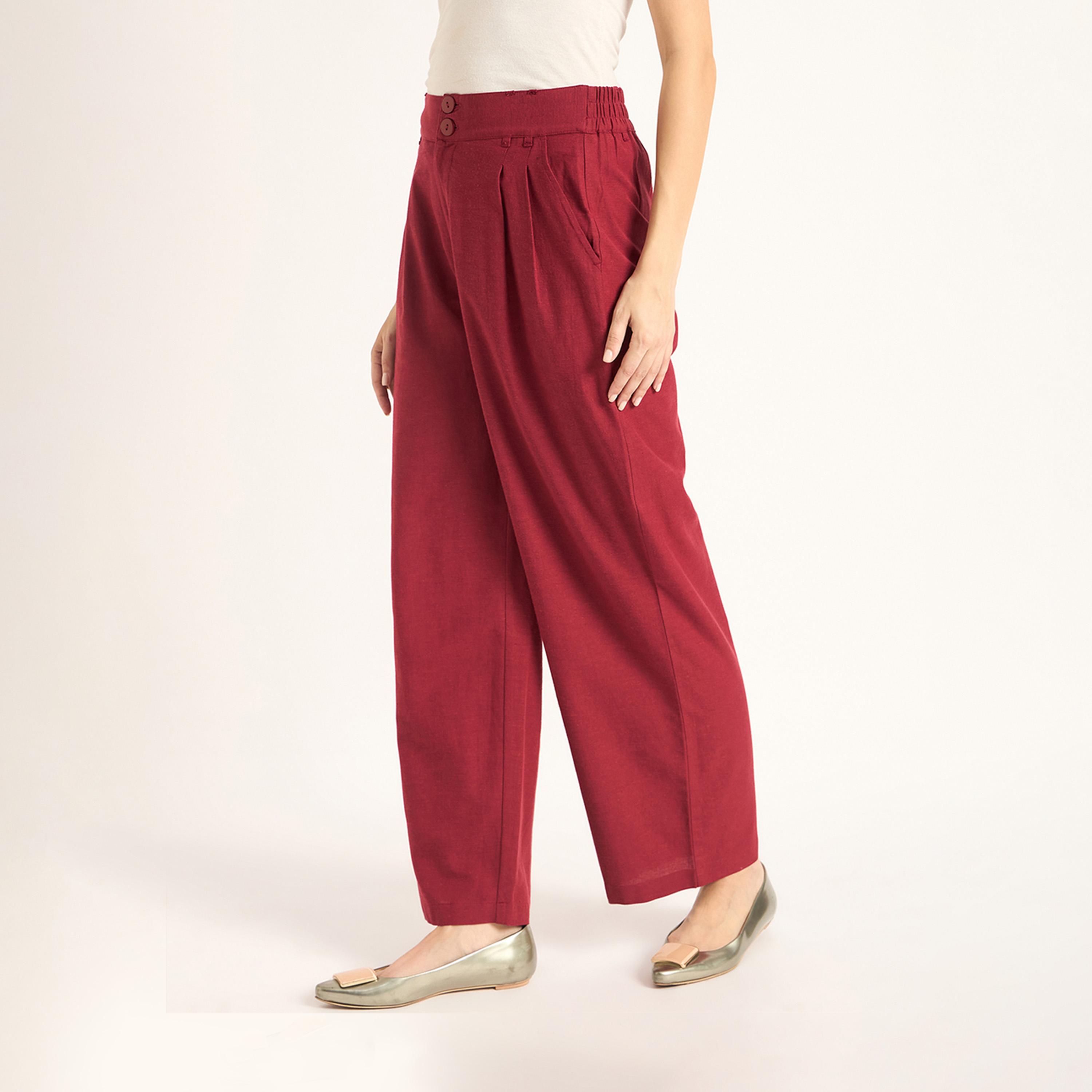 Femmella X Styli Cranberry Dual Button Detailing Straight Pant-women-clothing-bottoms-trousers-image-4