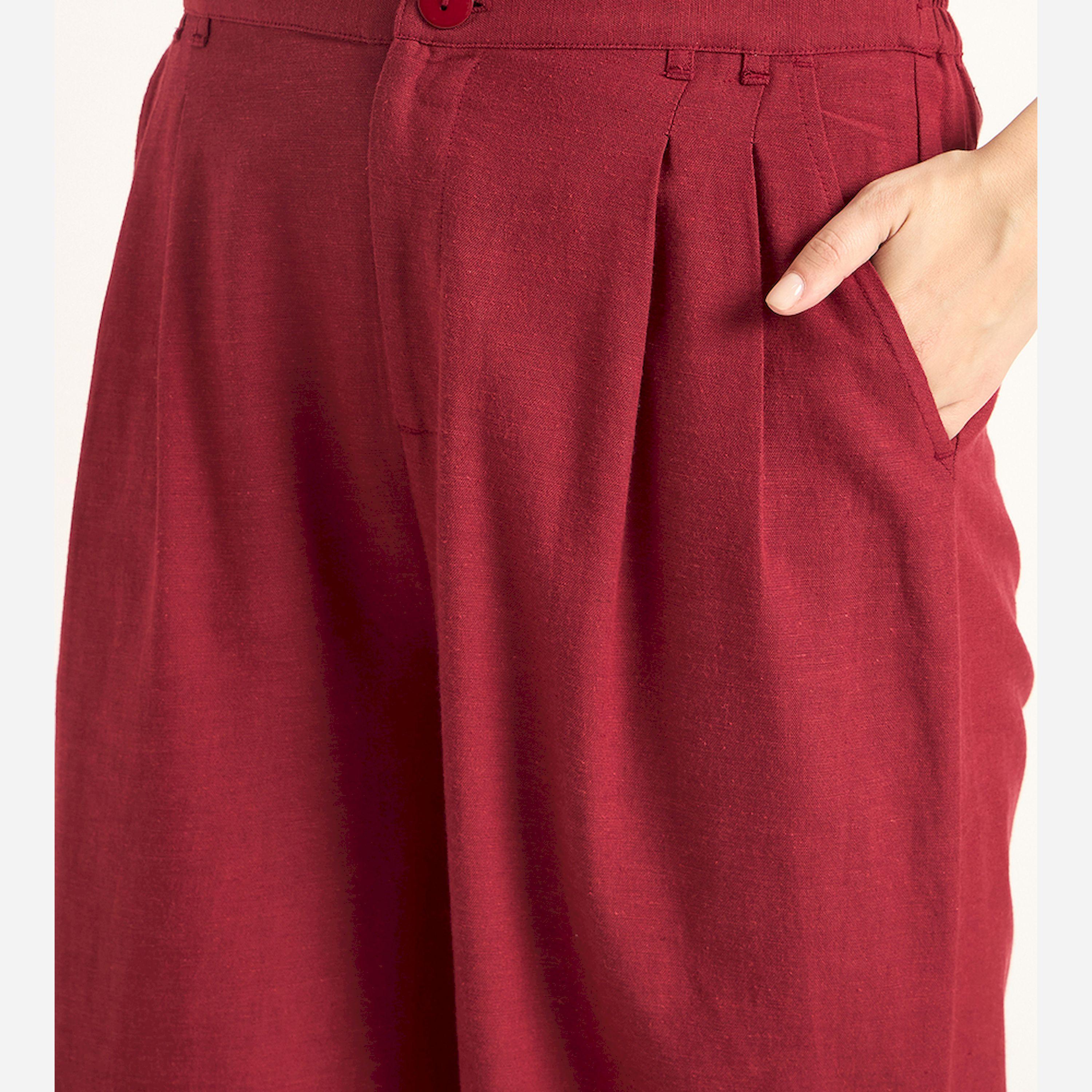 Femmella X Styli Cranberry Dual Button Detailing Straight Pant-women-clothing-bottoms-trousers-image-5