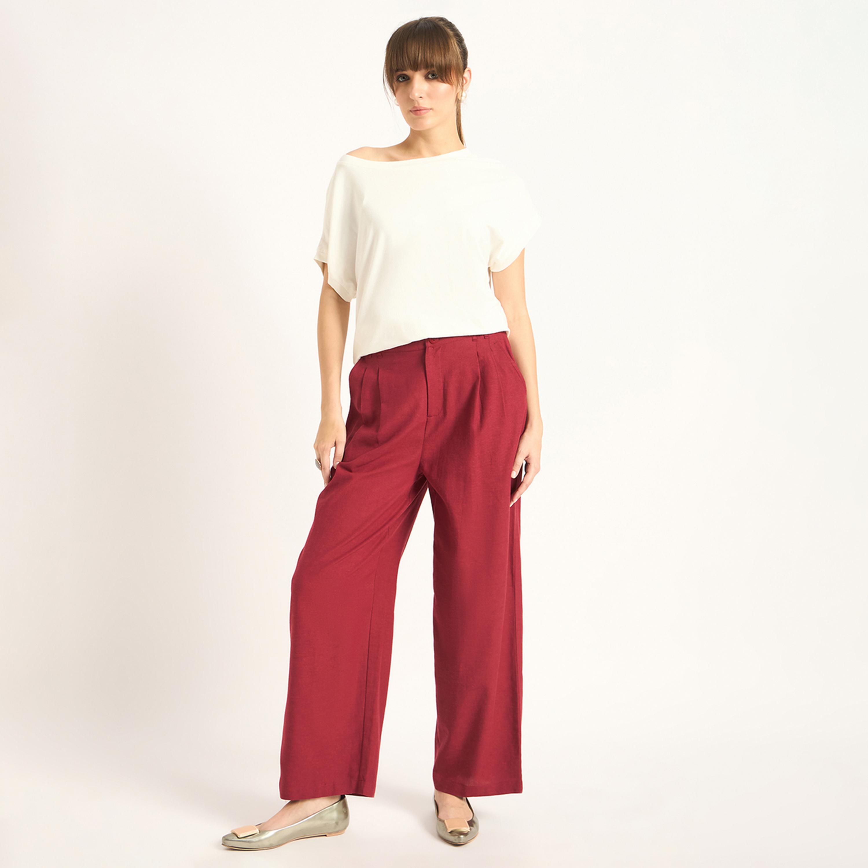 Femmella X Styli Cranberry Dual Button Detailing Straight Pant-women-clothing-bottoms-trousers-image-7