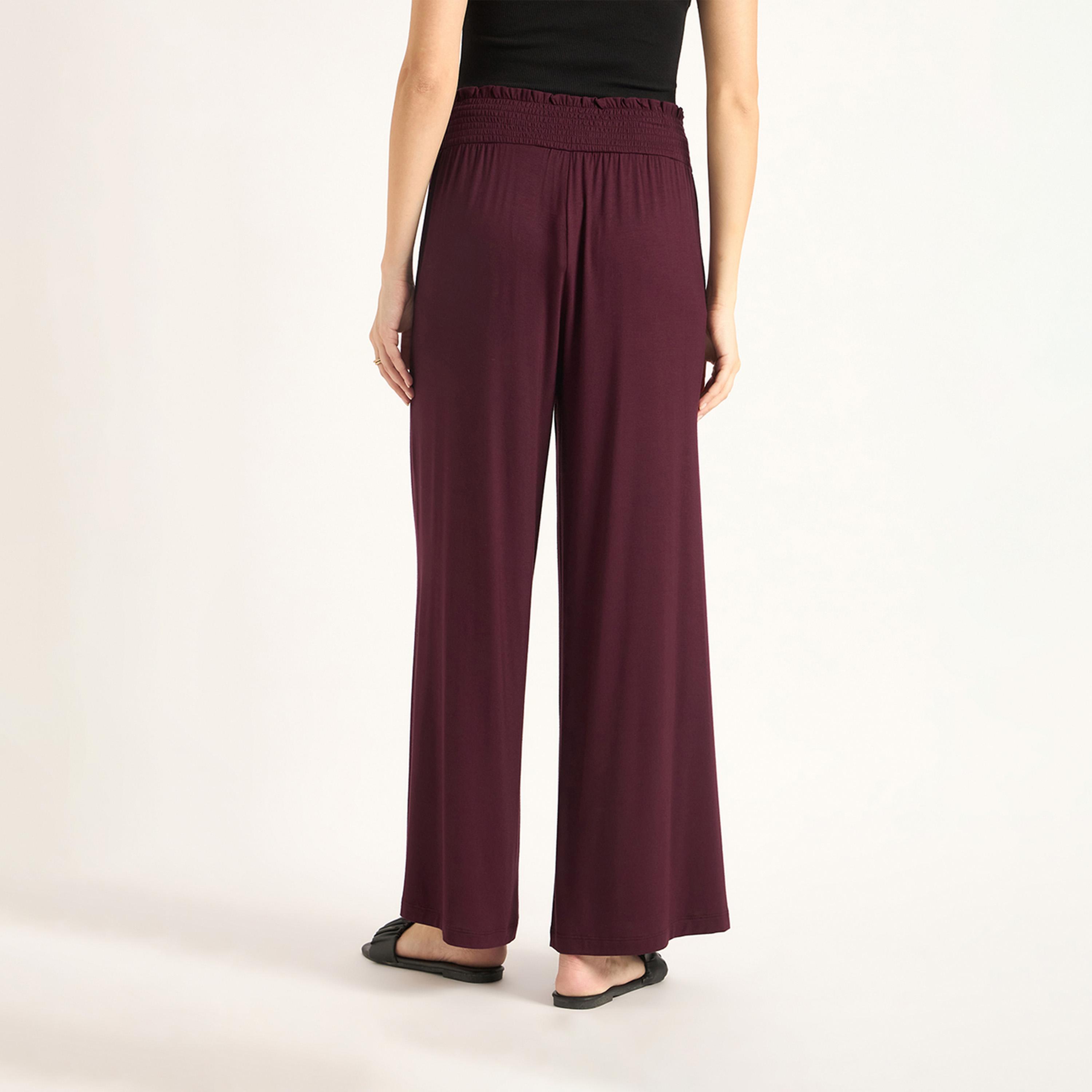 فيميلا × ستايلي - بنطال واسع من قماش محبوك بلون نبيذي-women-clothing-bottoms-trousers-image-4