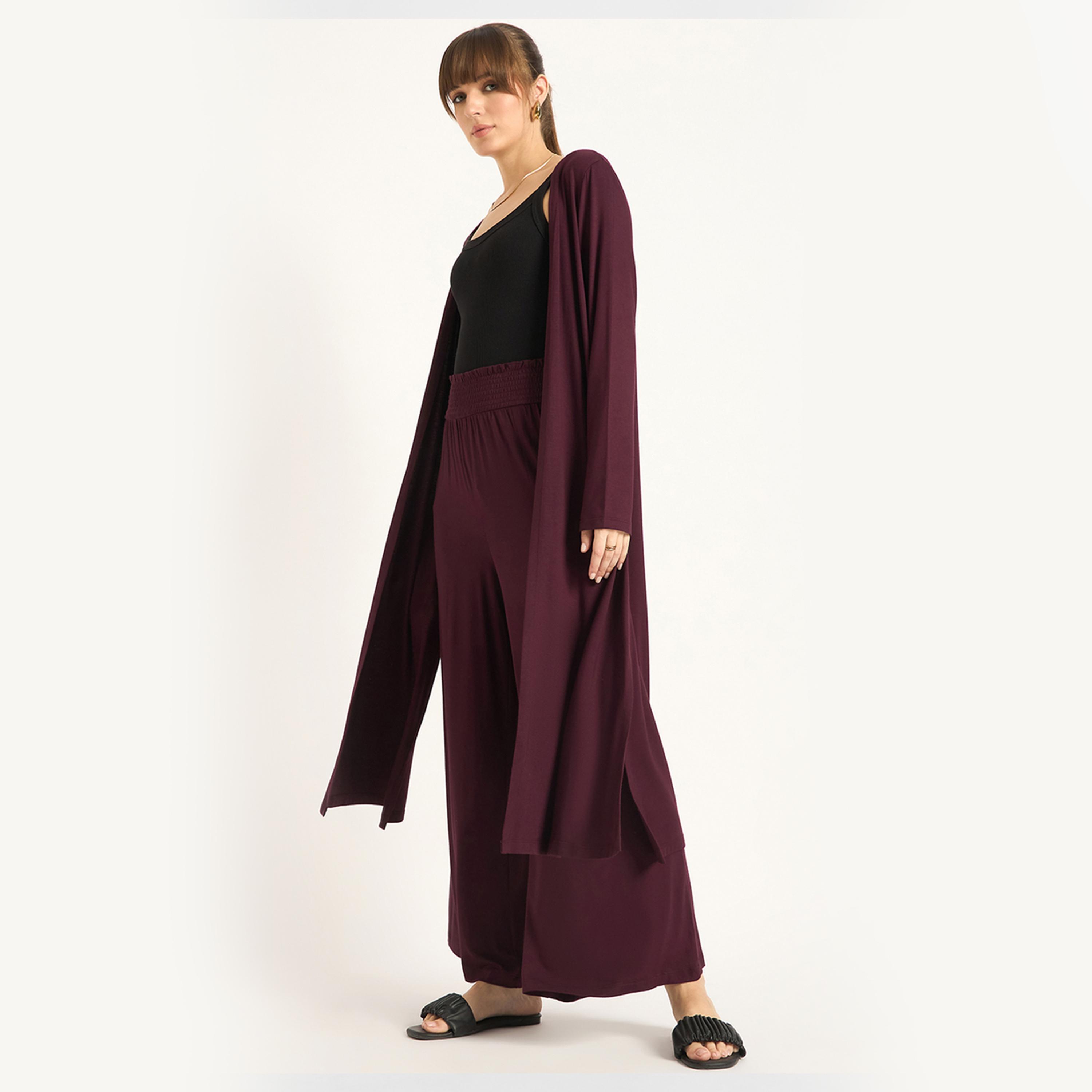 فيميلا × ستايلي - بنطال واسع من قماش محبوك بلون نبيذي-women-clothing-bottoms-trousers-image-5