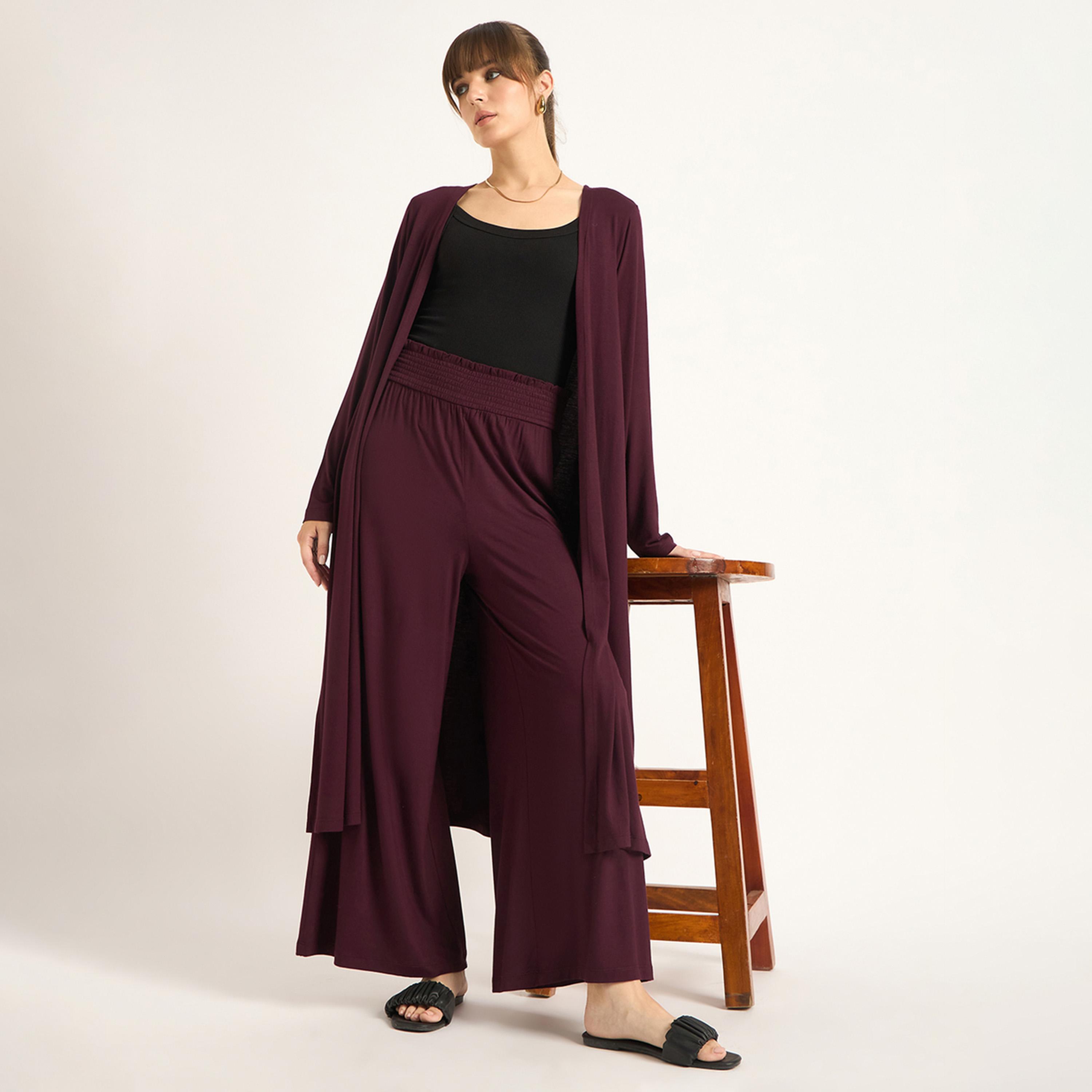 فيميلا × ستايلي - بنطال واسع من قماش محبوك بلون نبيذي-women-clothing-bottoms-trousers-image-6