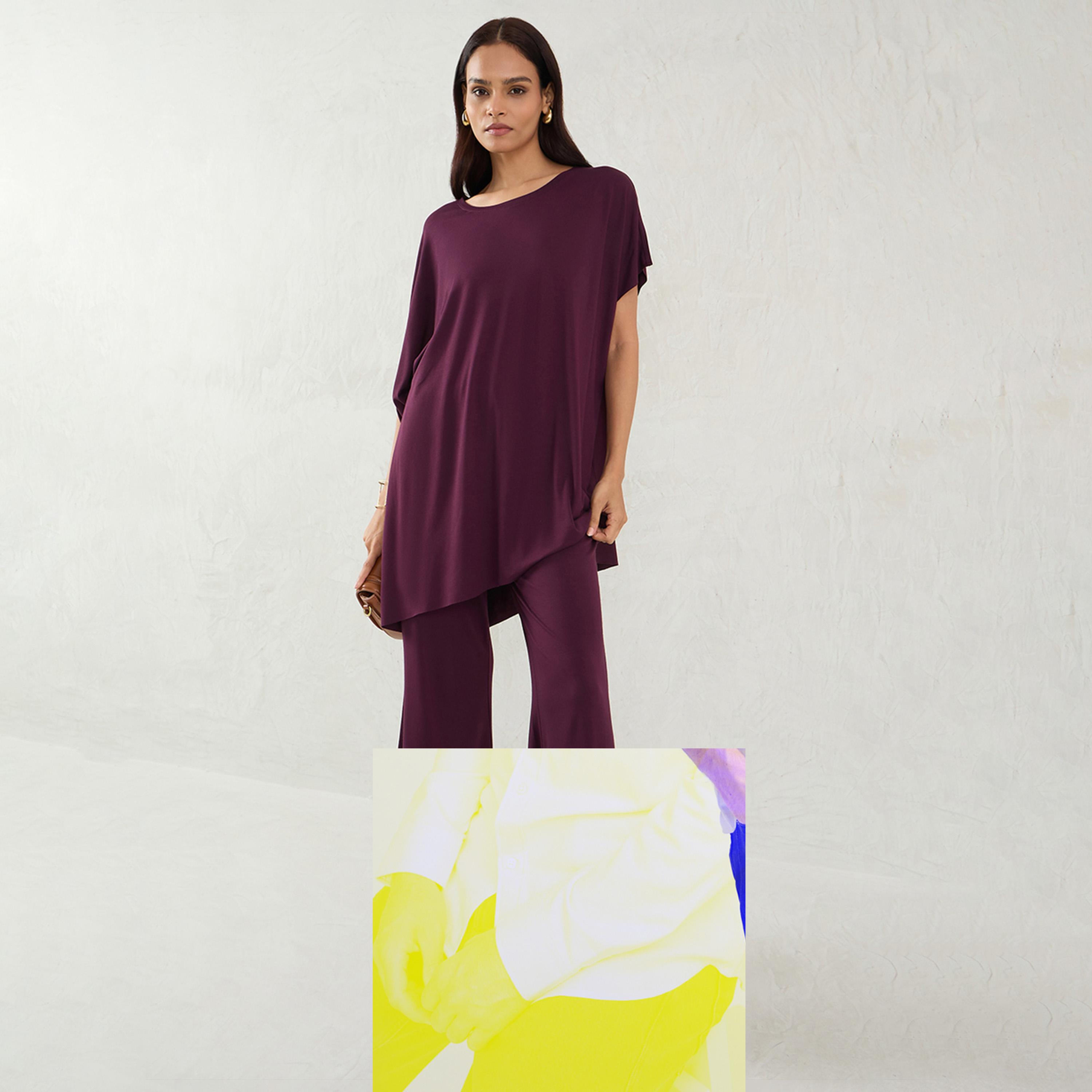 فيميلا × ستايلي - بنطال واسع من قماش بلون نبيذي-women-clothing-bottoms-trousers-image-1