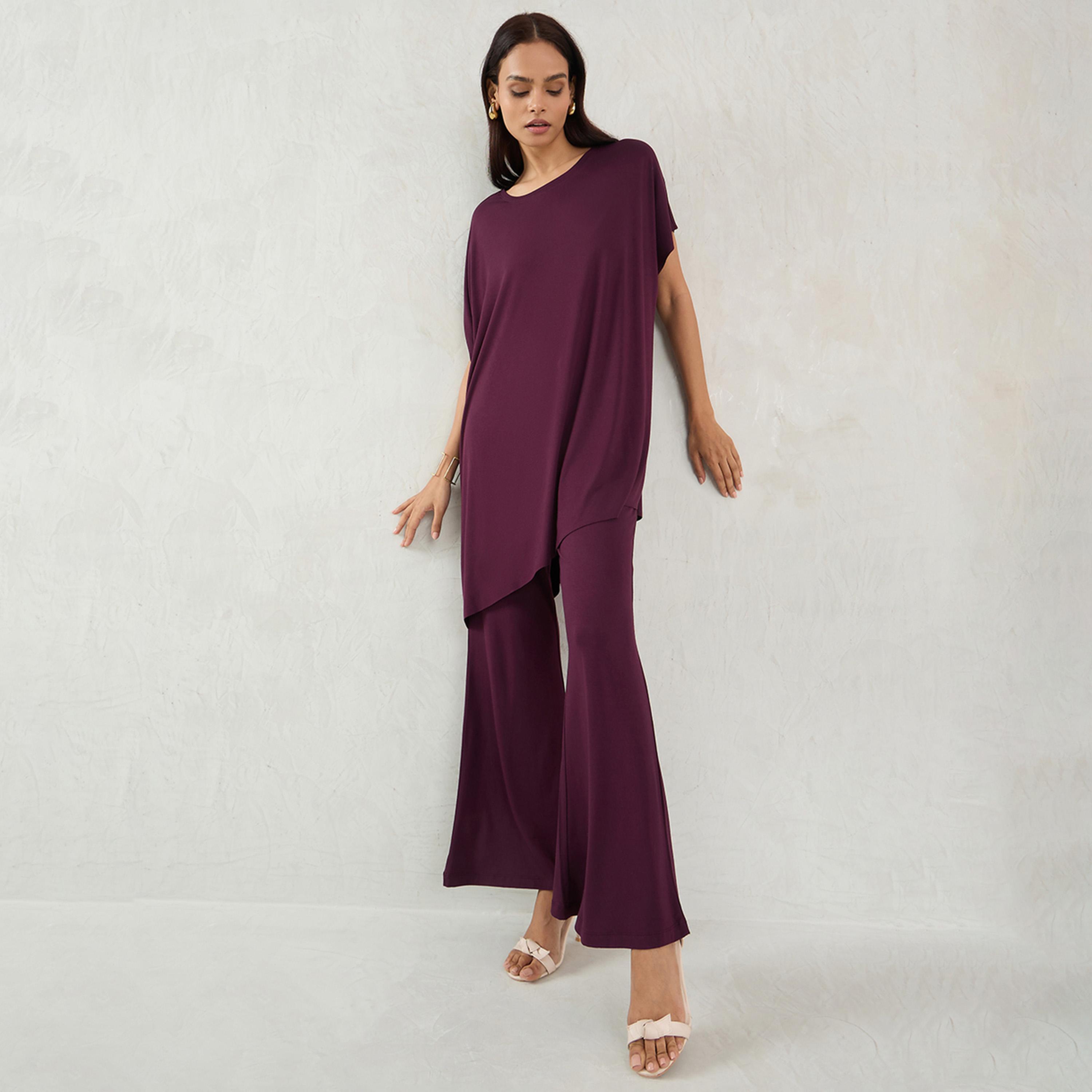 Femmella X Styli Wine Knit Flared Pants-women-clothing-bottoms-trousers-image-2
