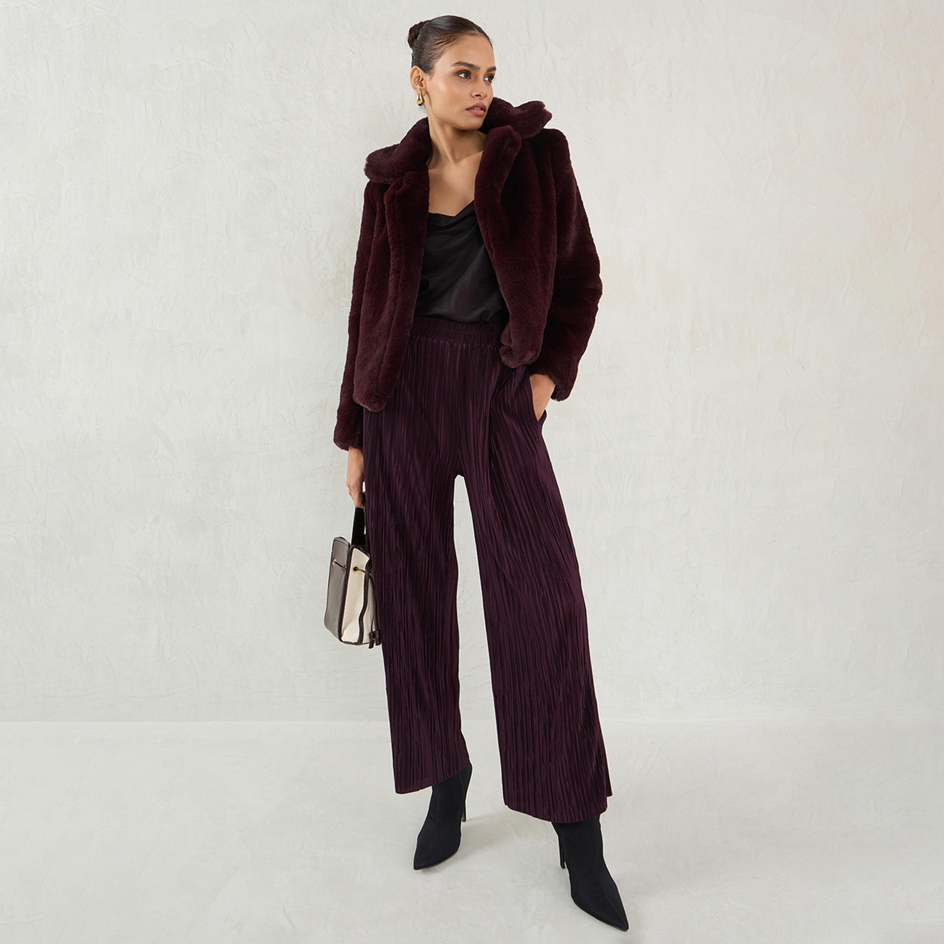 Femmella X Styli Wine Plisse Straight Pant-women-clothing-bottoms-trousers-image-1
