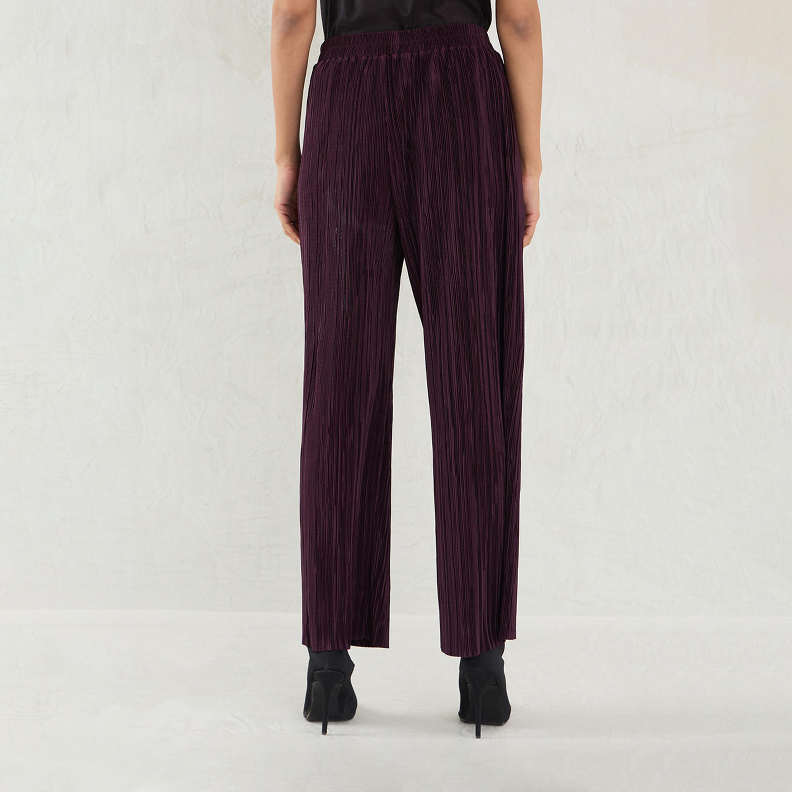 Femmella X Styli Wine Plisse Straight Pant-women-clothing-bottoms-trousers-image-3