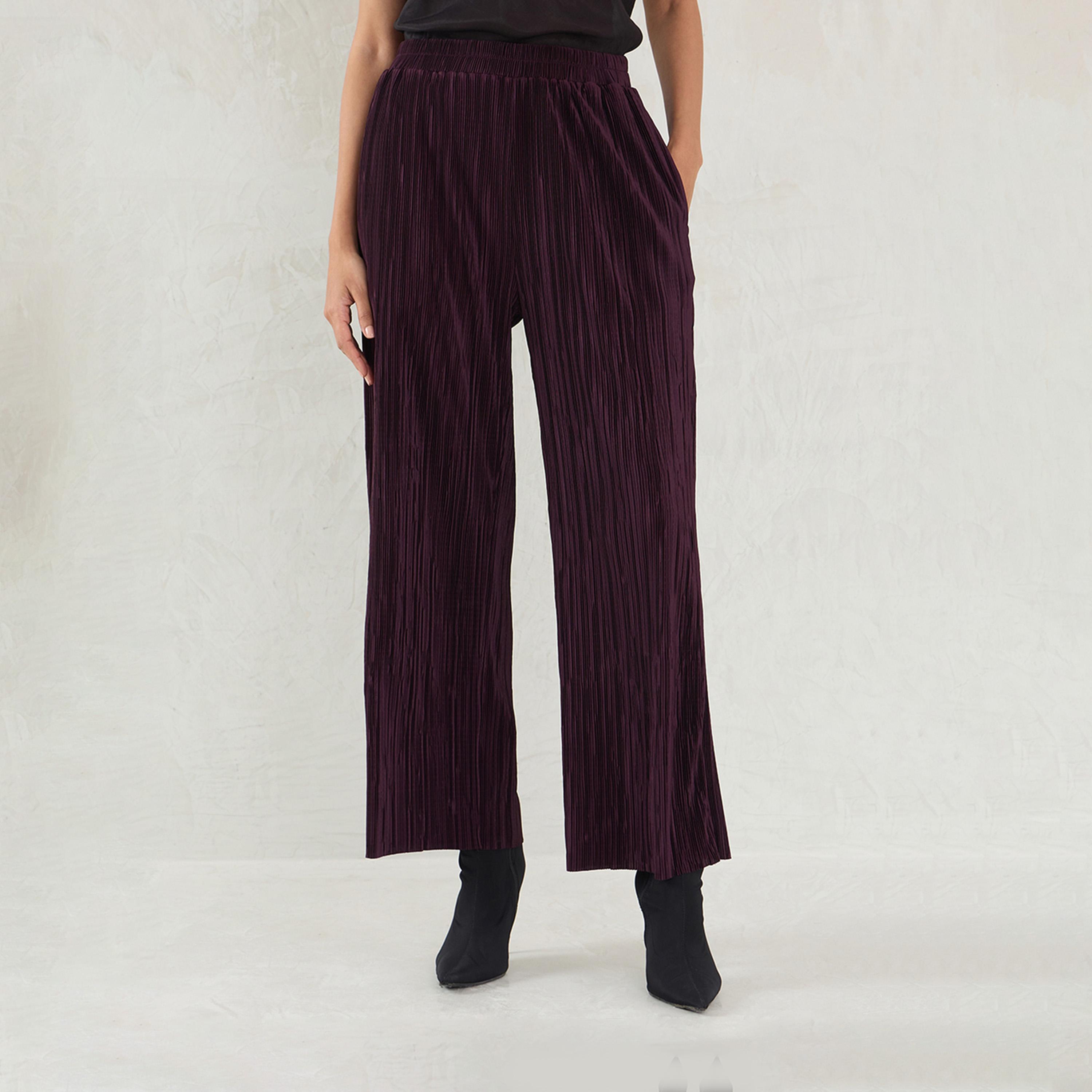 Femmella X Styli Wine Plisse Straight Pant-women-clothing-bottoms-trousers-image-4