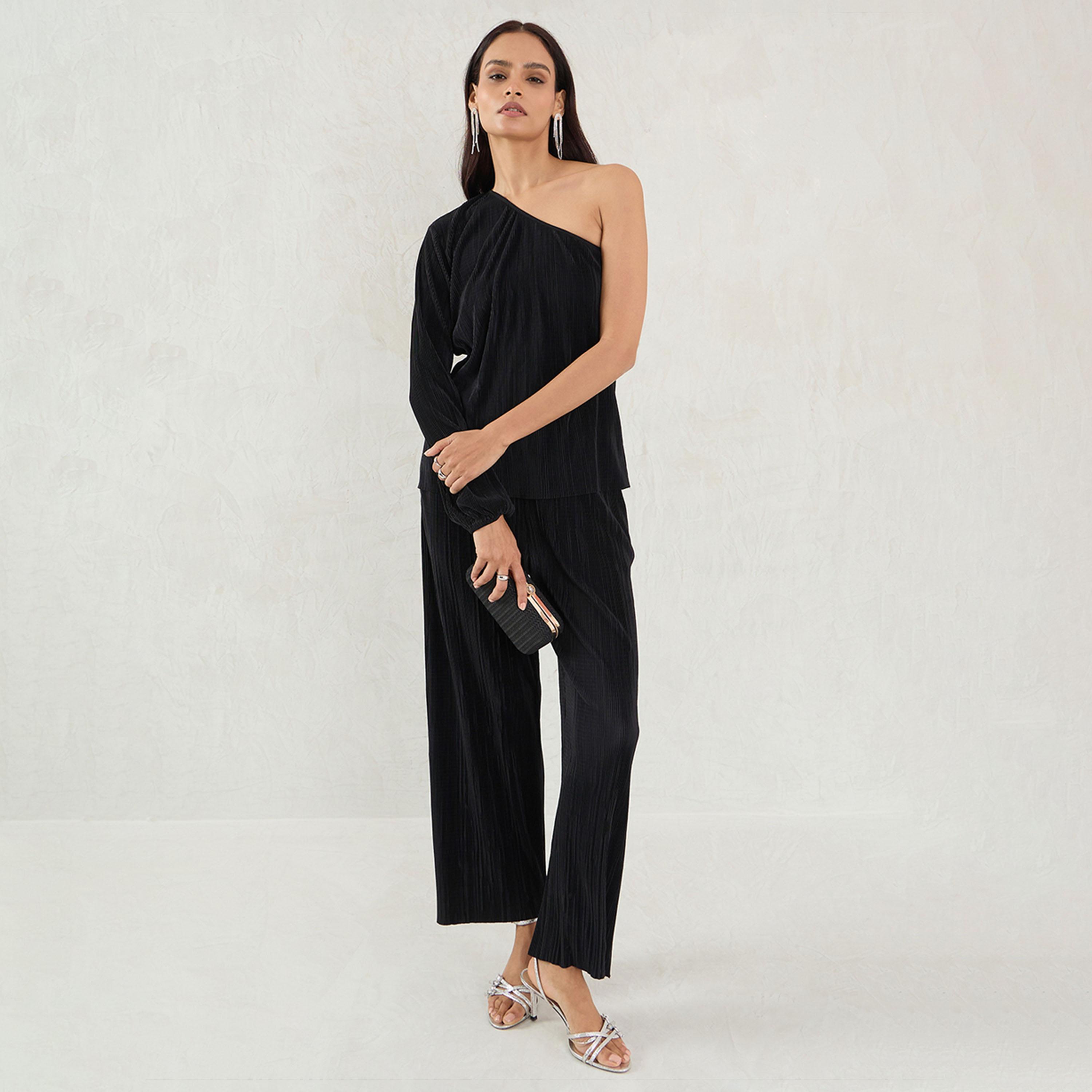 فيميلا × ستايلي - بنطال مستقيم أسود بليس-women-clothing-bottoms-trousers-image-1