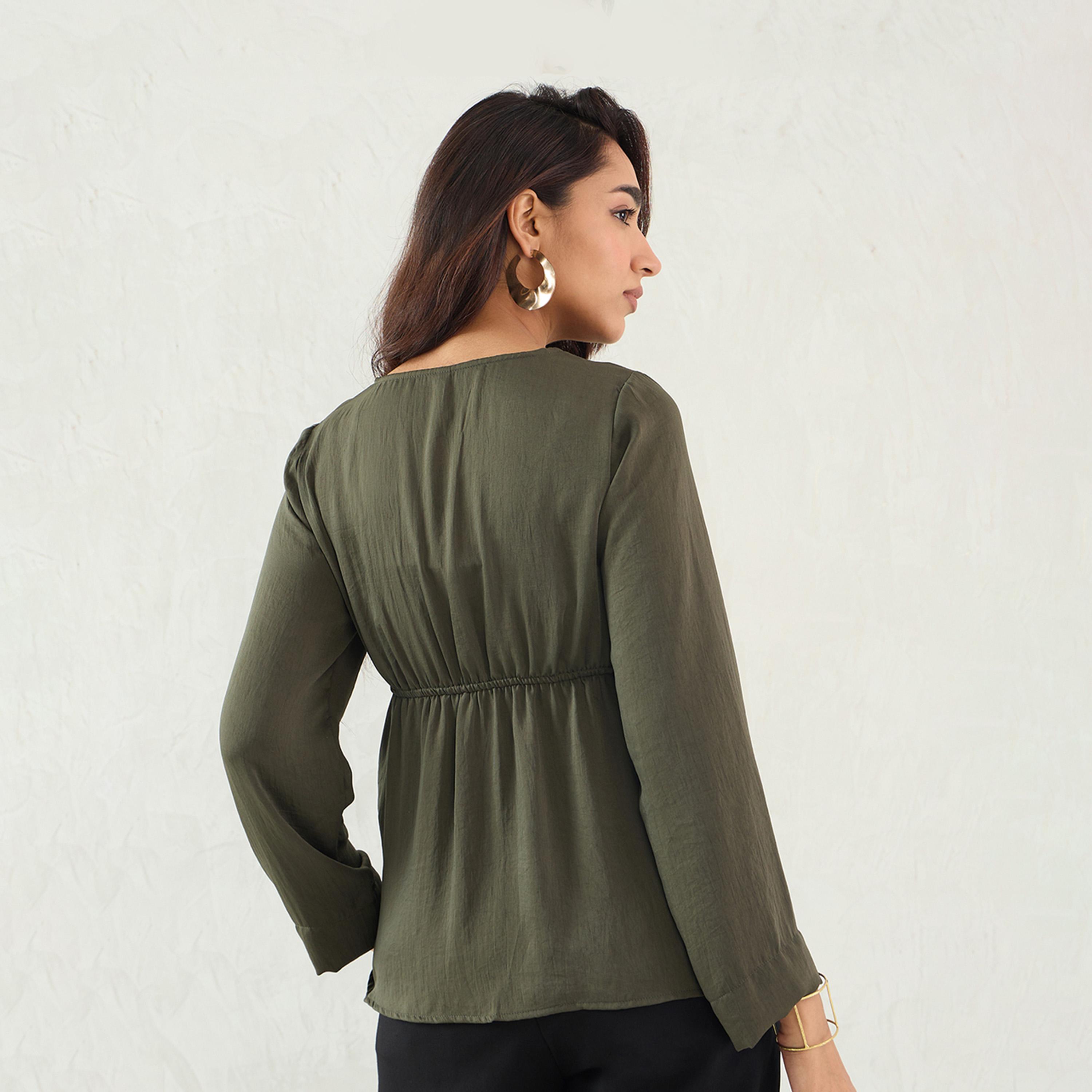 Femmella X Styli Olive Front Twist Detail Satin Top-women-clothing-shirtsandblouses-blouses-image-2