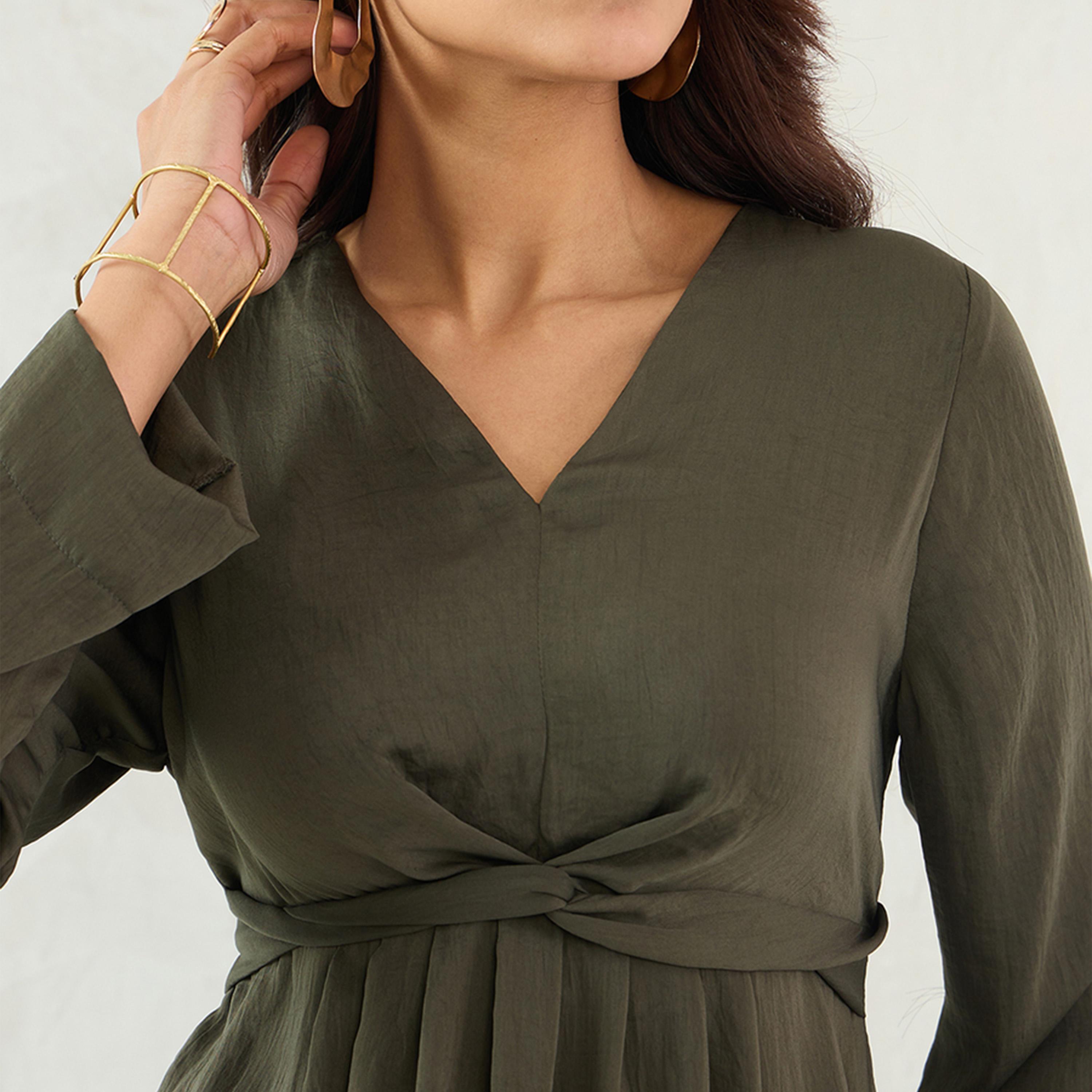Femmella X Styli Olive Front Twist Detail Satin Top-women-clothing-shirtsandblouses-blouses-image-4