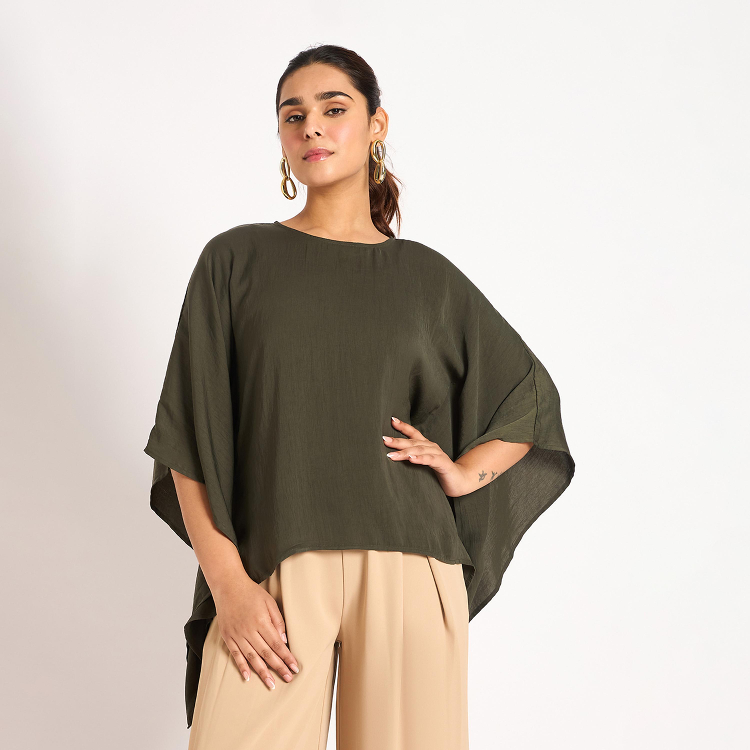 Femmella X Styli Olive Asymmetric Satin Top-women-clothing-shirtsandblouses-blouses-image-1