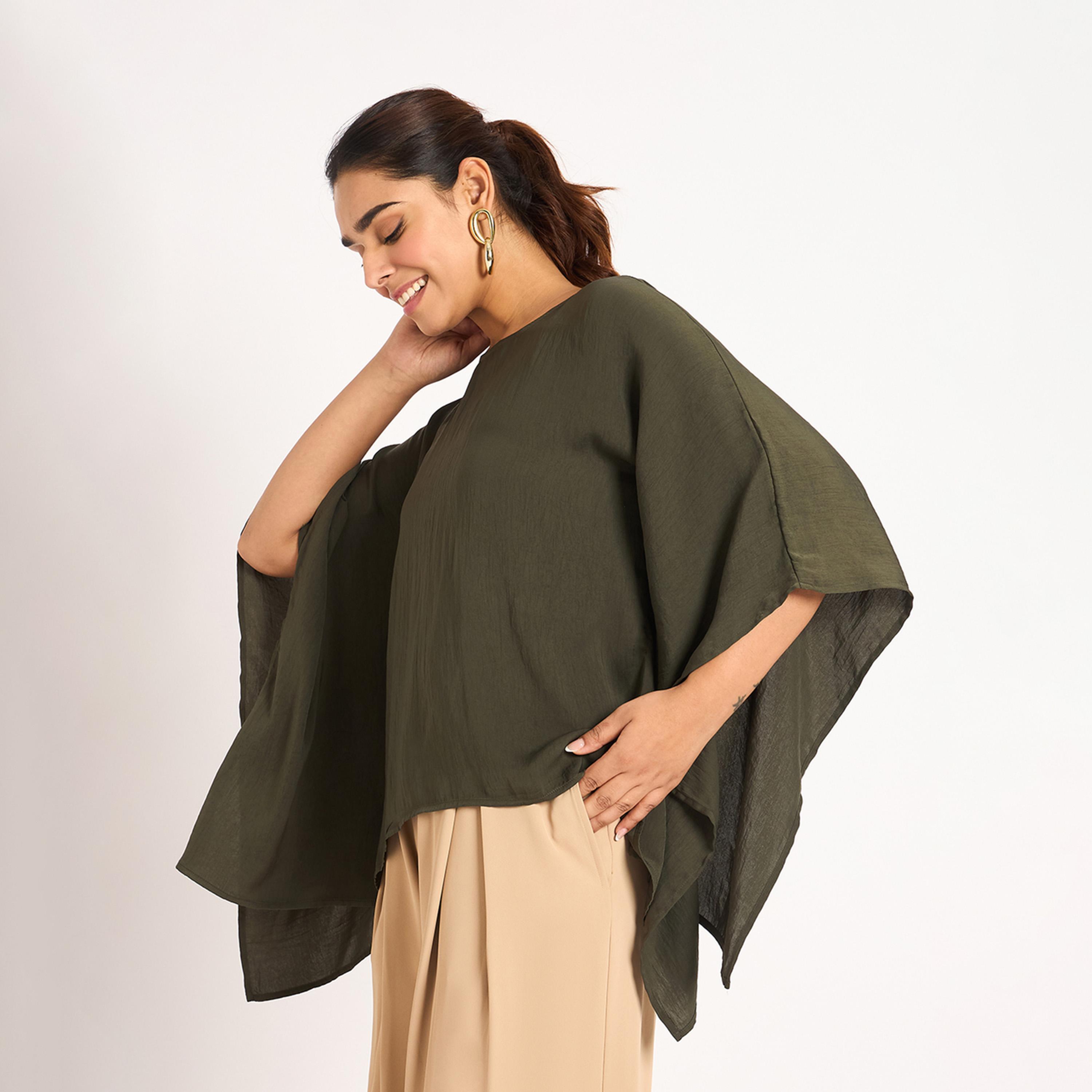 فيميلا × ستايلي - بلوزة ساتان غير متماثلة - زيتي-women-clothing-shirtsandblouses-blouses-image-2