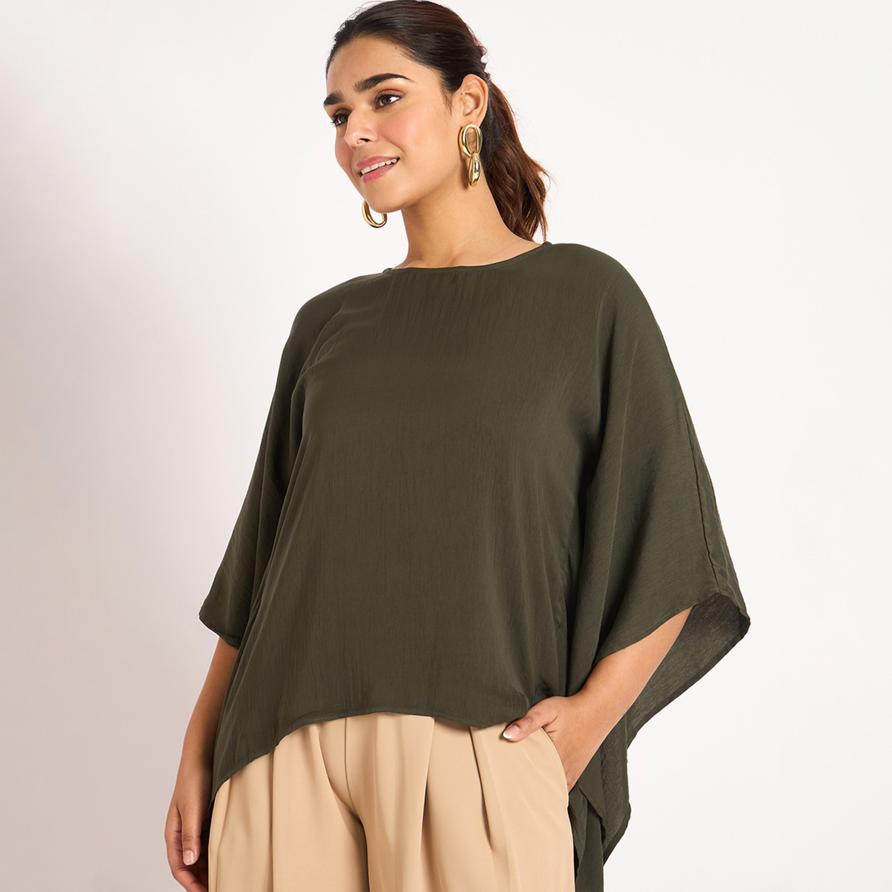 فيميلا × ستايلي - بلوزة ساتان غير متماثلة - زيتي-women-clothing-shirtsandblouses-blouses-image-3
