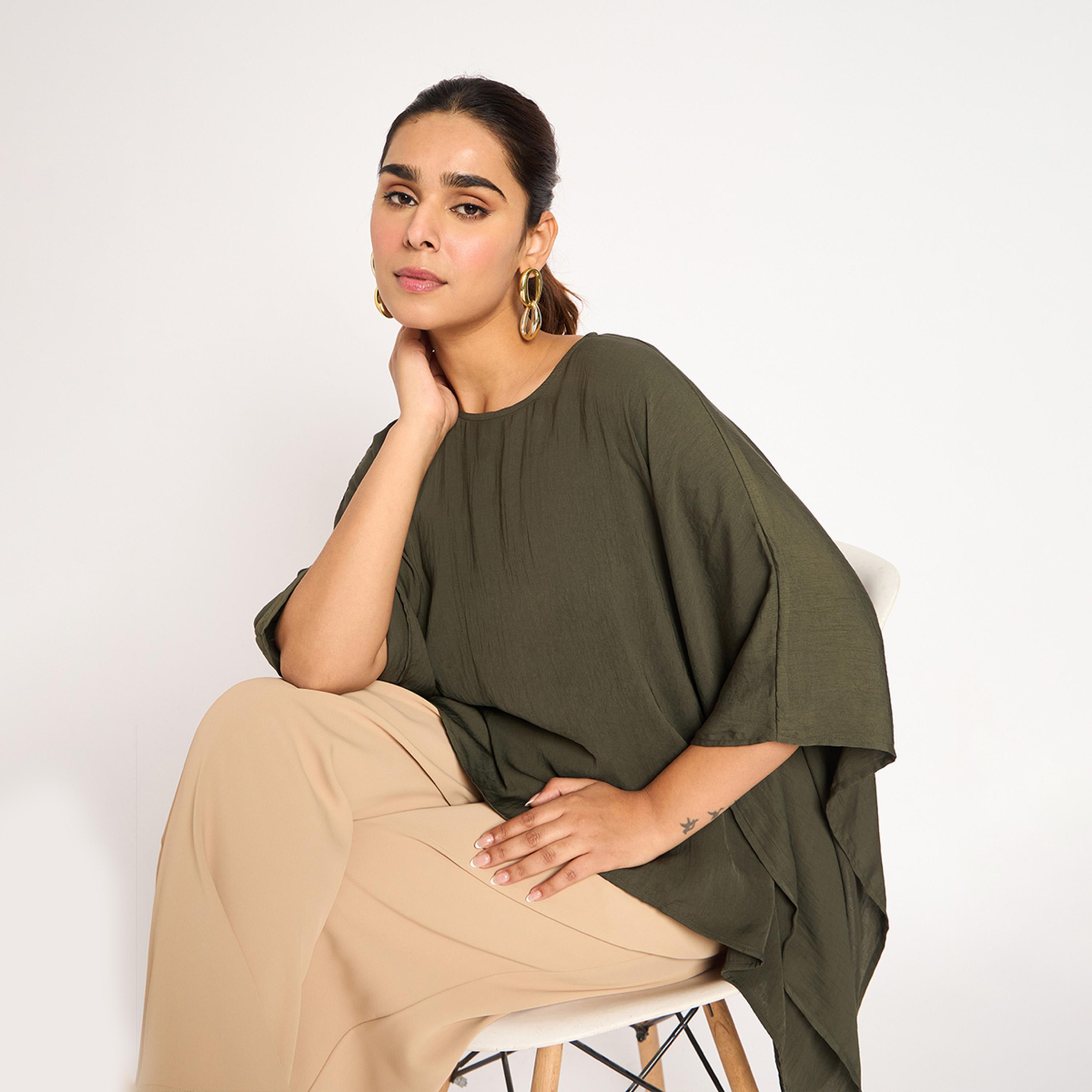 فيميلا × ستايلي - بلوزة ساتان غير متماثلة - زيتي-women-clothing-shirtsandblouses-blouses-image-8