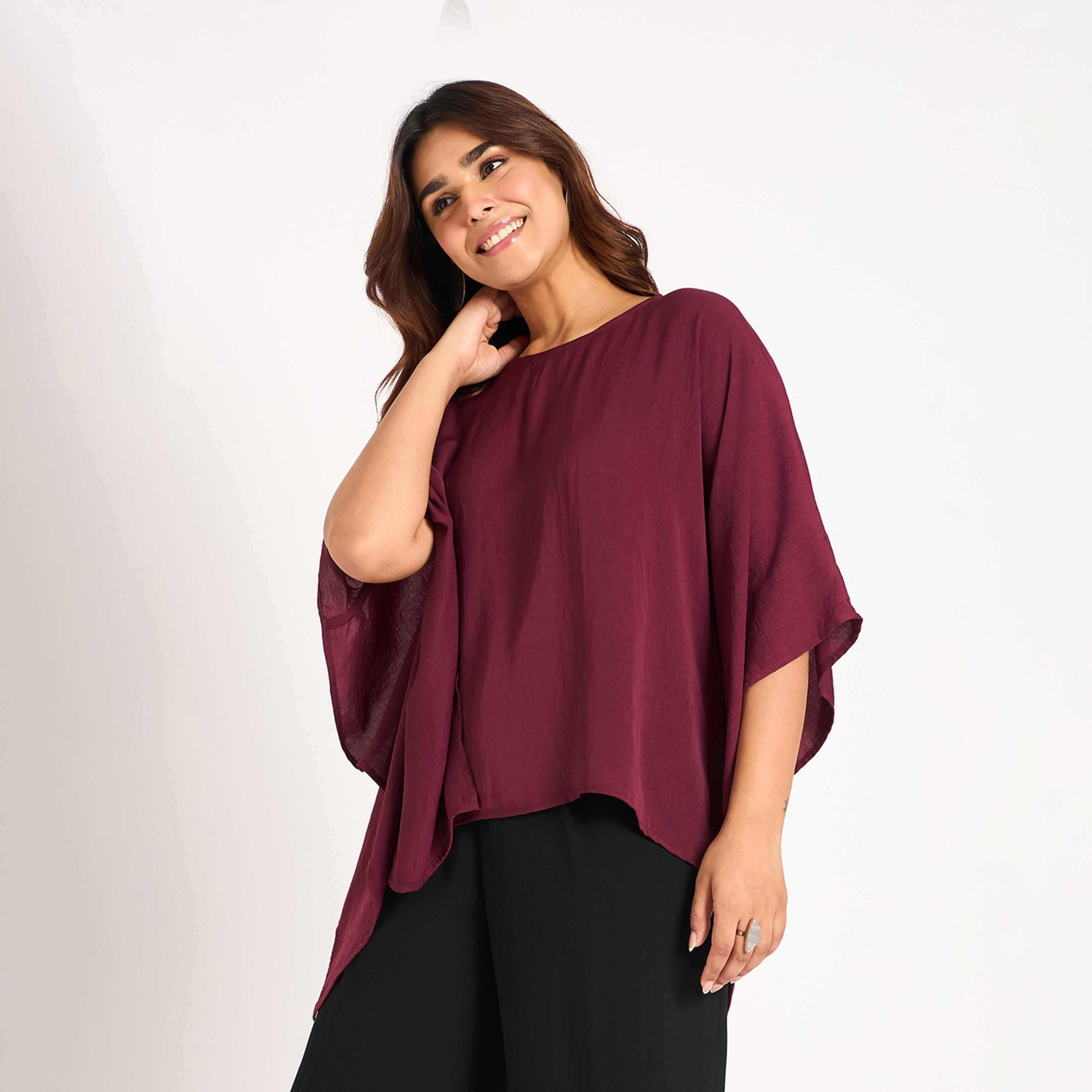 Femmella X Styli Wine Asymmetric Satin Top-women-clothing-shirtsandblouses-blouses-image-2