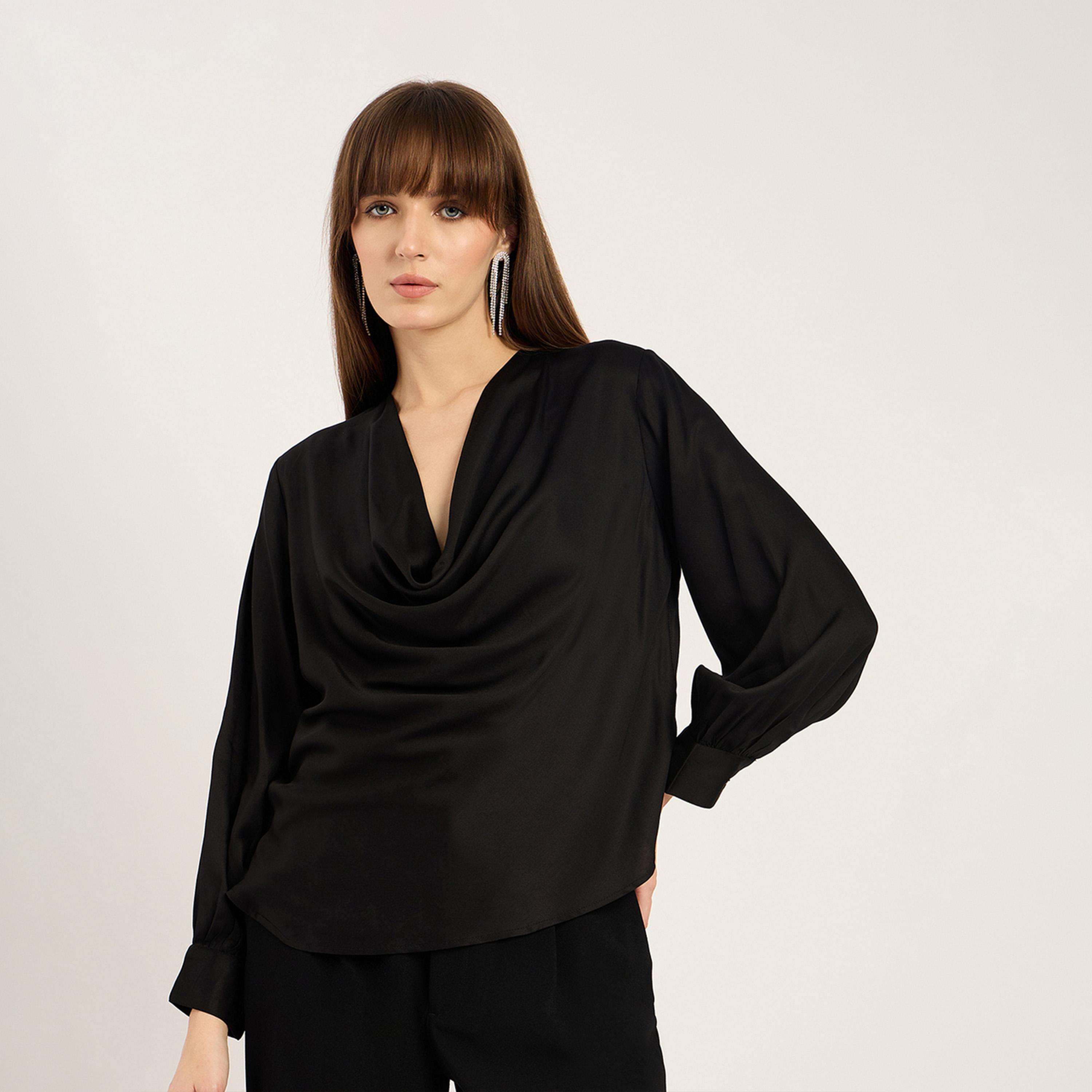 Femmella X Styli Black Cowl Asymmetrical Top-women-clothing-shirtsandblouses-blouses-image-1