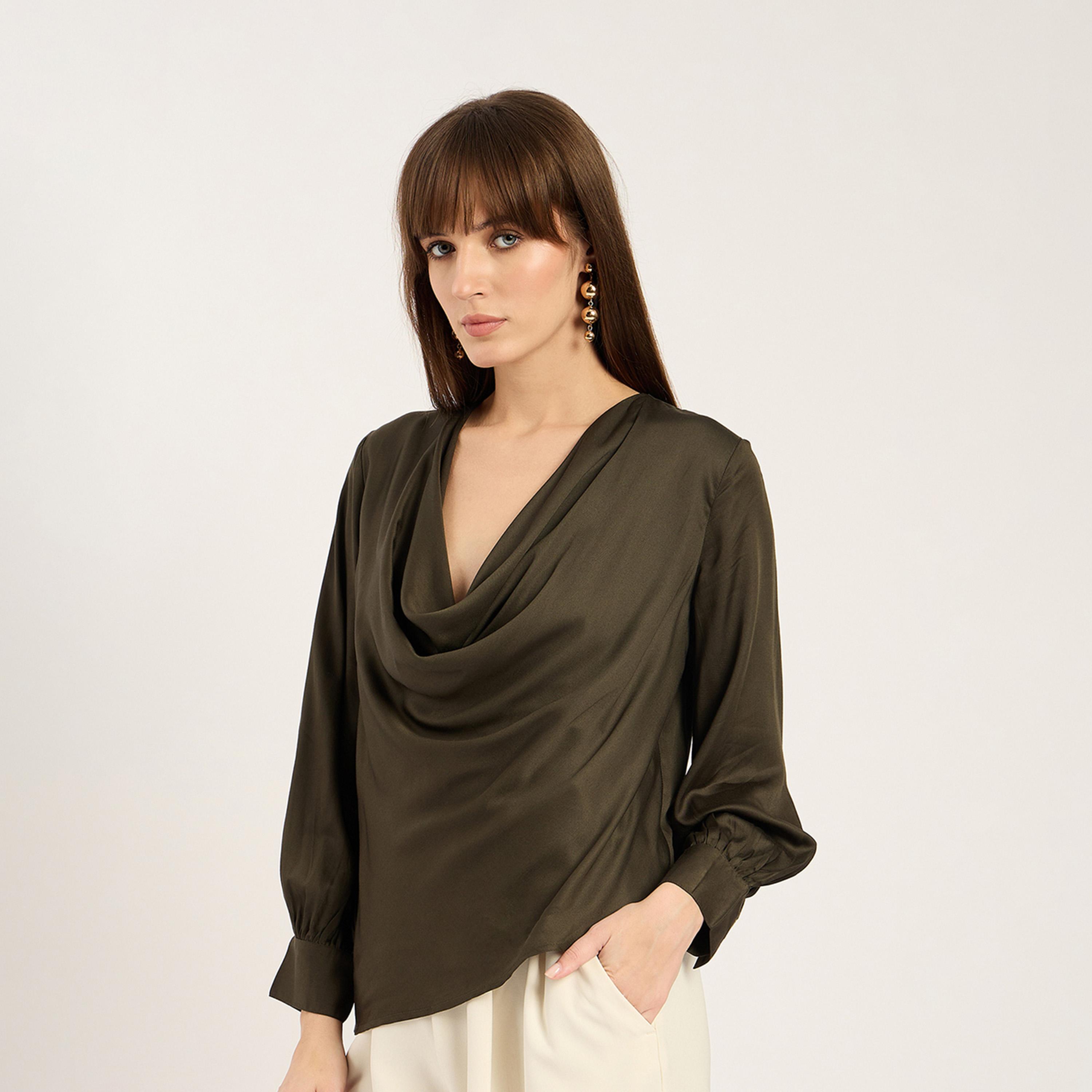 فيميلا × ستايلي - بلوزة بقصة غير متماثلة - زيتي-women-clothing-shirtsandblouses-blouses-image-3