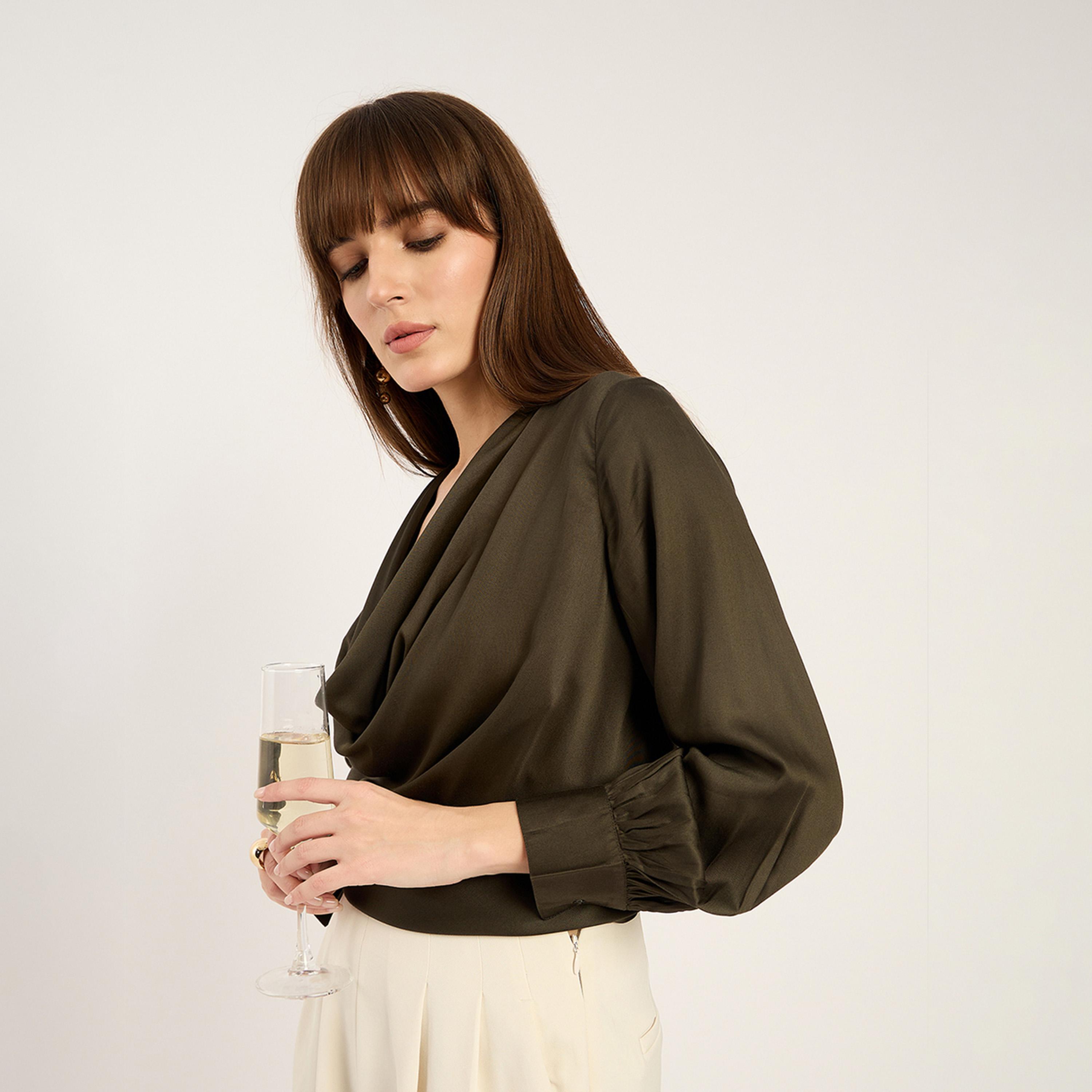 فيميلا × ستايلي - بلوزة بقصة غير متماثلة - زيتي-women-clothing-shirtsandblouses-blouses-image-5