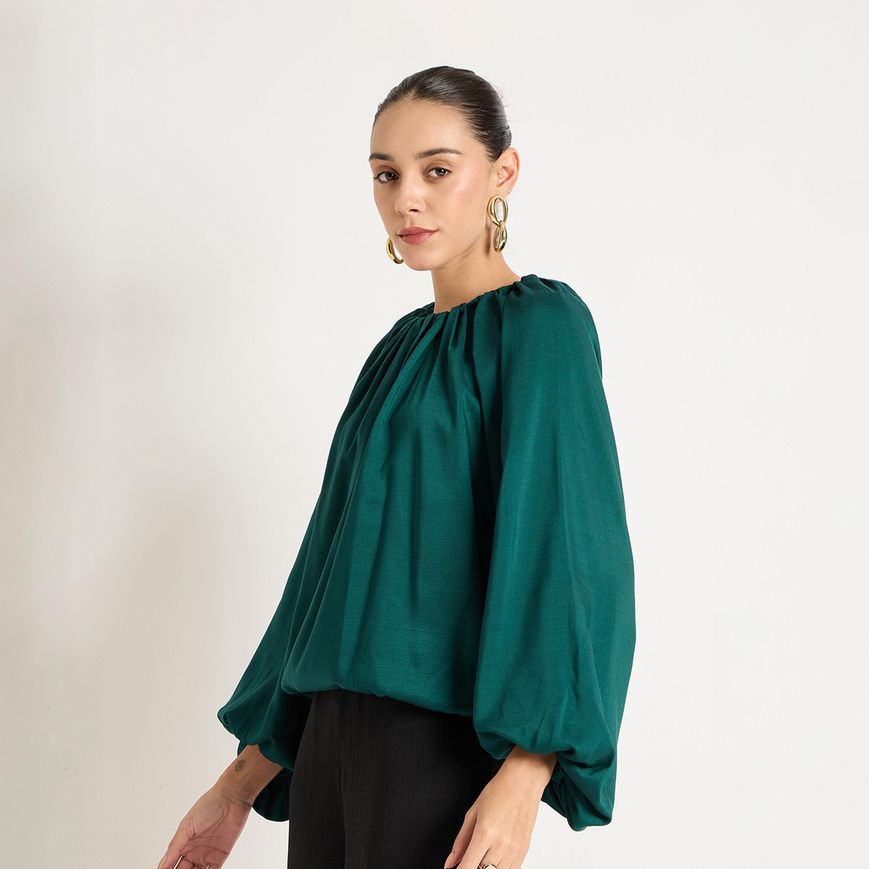 فيميلا × ستايلي - بلوزة باللون الأخضر بفتحة رقبة دائرية-women-clothing-shirtsandblouses-blouses-image-3