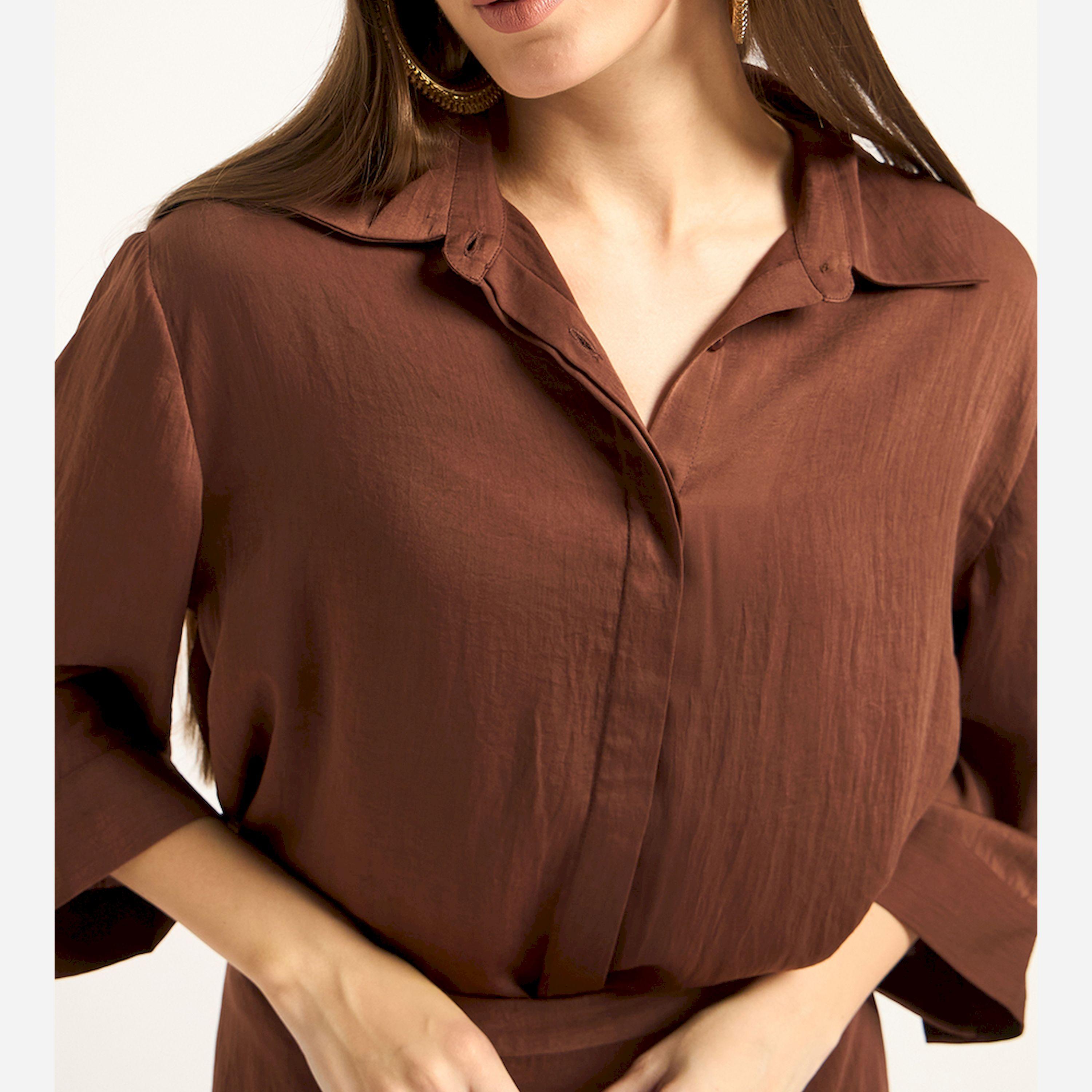 Femmella X Styli Coffee Brown Satin Shirt-women-clothing-shirtsandblouses-shirts-image-4