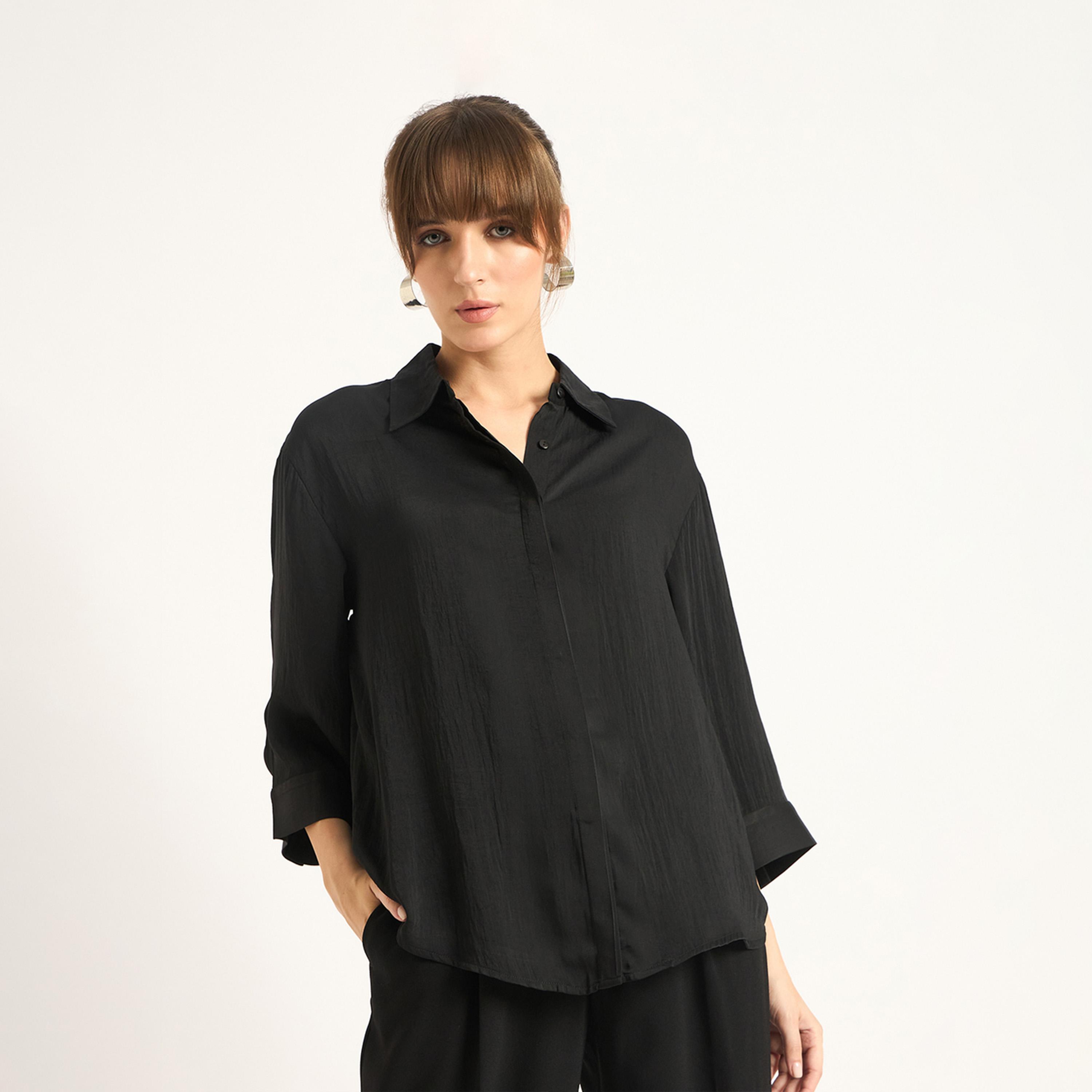 فيميلا × ستايلي - قميص ساتان أسود-women-clothing-shirtsandblouses-shirts-image-1