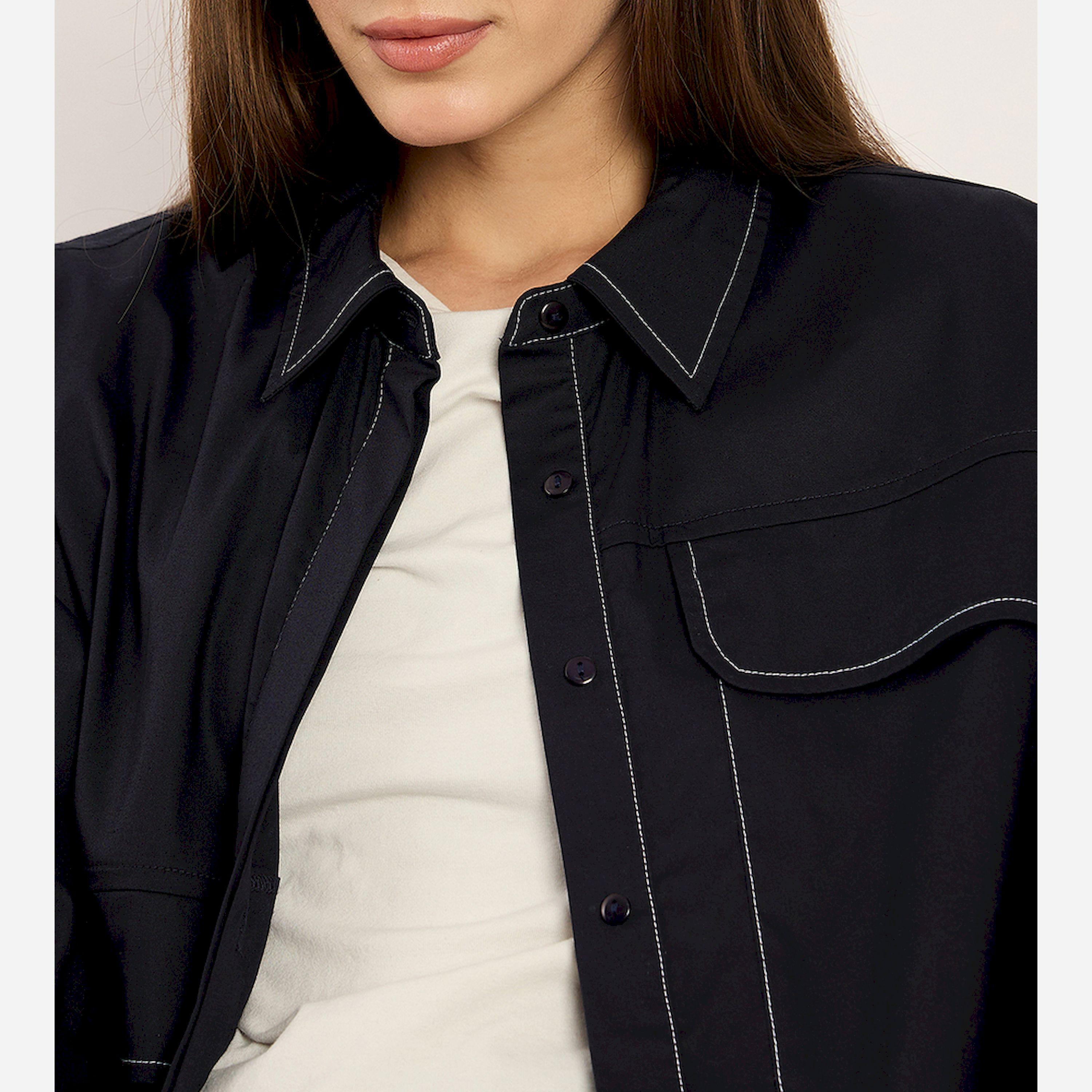 Femmella X Styli Navy Stitch Detailing Poplin Shirt-women-clothing-shirtsandblouses-shirts-image-6