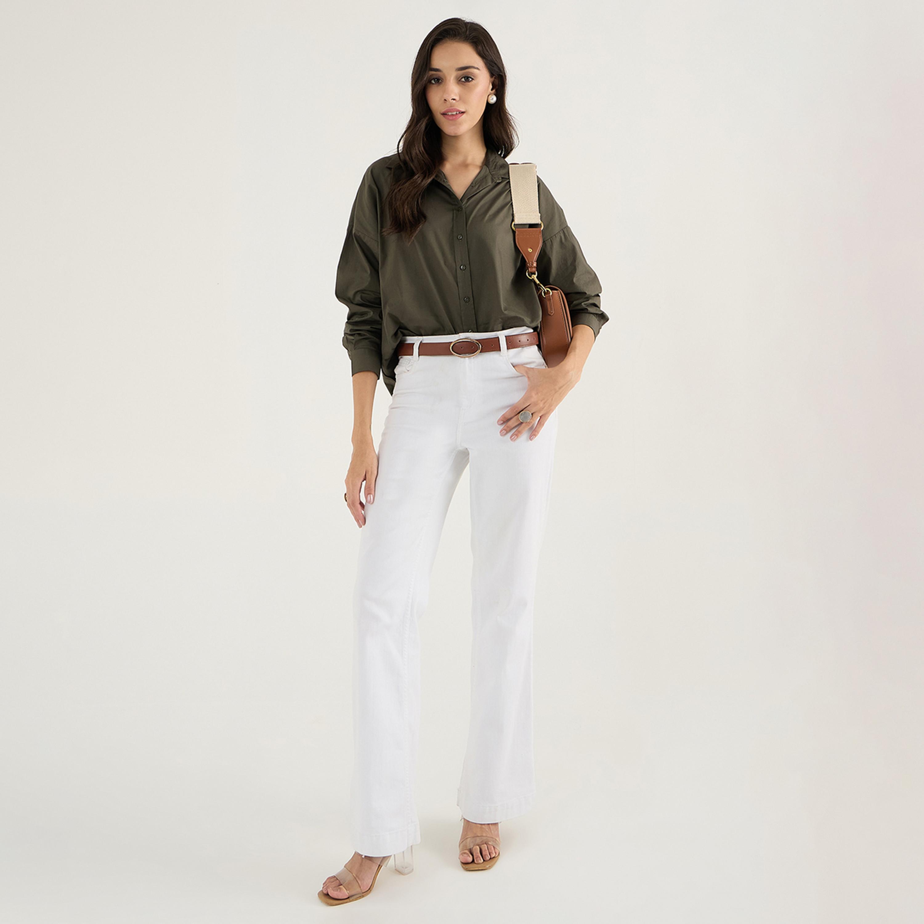 فيميلا × ستايلي - قميص بوبلين بتفاصيل طيات الظهر - زيتي-women-clothing-shirtsandblouses-shirts-image-7