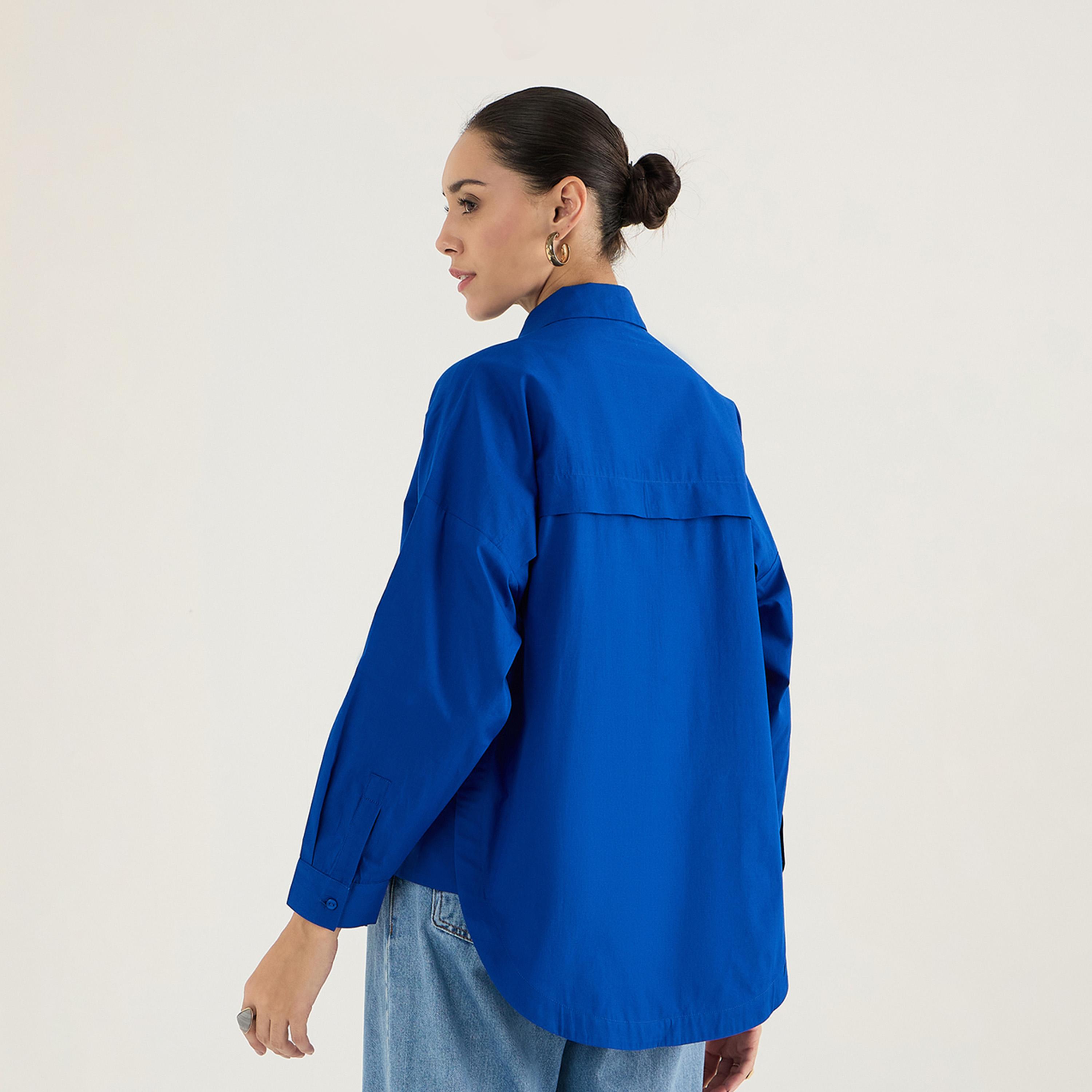 فيميلا × ستايلي - قميص بوبلين باللون الأزرق الملكي مع تفاصيل طيات خلفية-women-clothing-shirtsandblouses-shirts-image-7