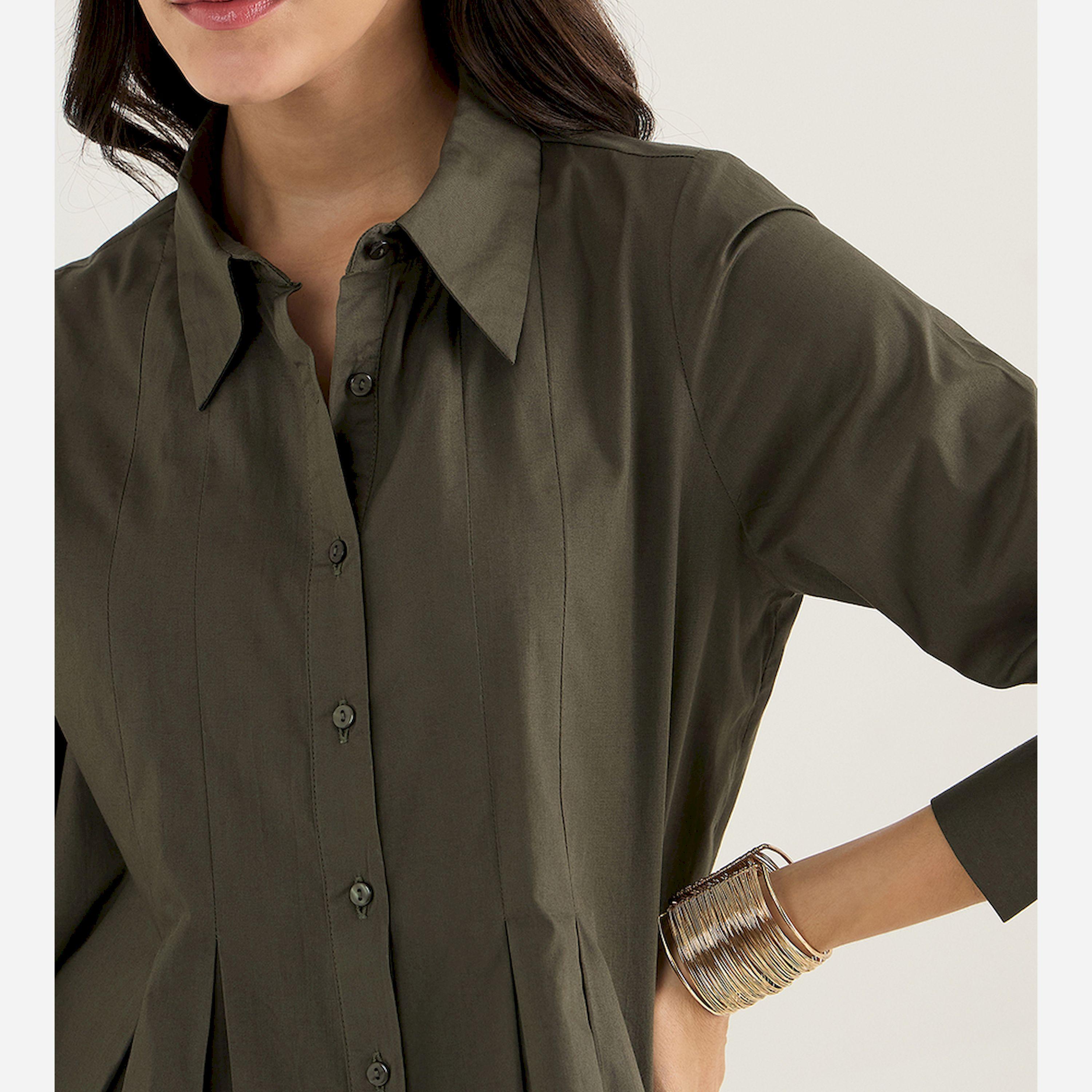 فيميلا × ستايلي - قميص من قماش البوبلين المطوي - زيتي-women-clothing-shirtsandblouses-shirts-image-5