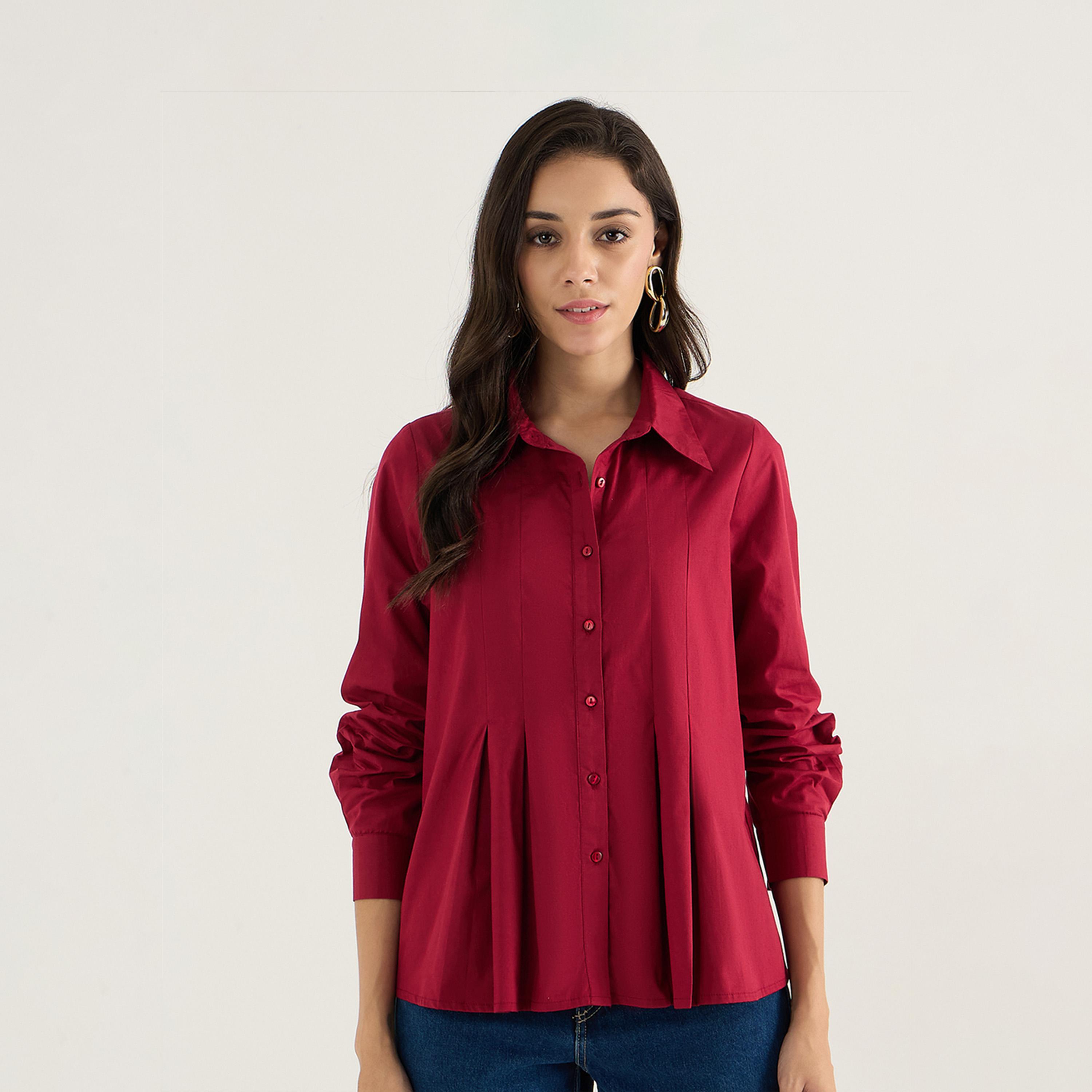 فيميلا × ستايلي - قميص من قماش البوبلين بكسرات-women-clothing-shirtsandblouses-shirts-image-1